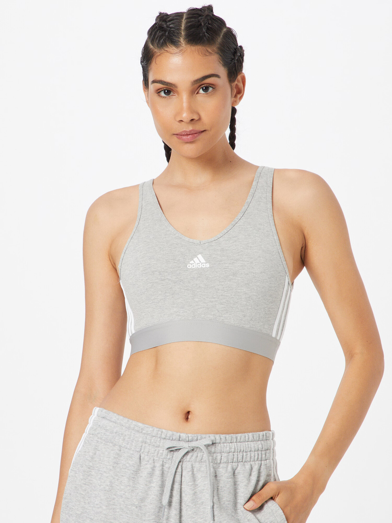 ADIDAS SPORTSWEAR Sutien sport 'Essentials 3-Stripes With Removable Pads' gri amestecat / alb - Pled.ro