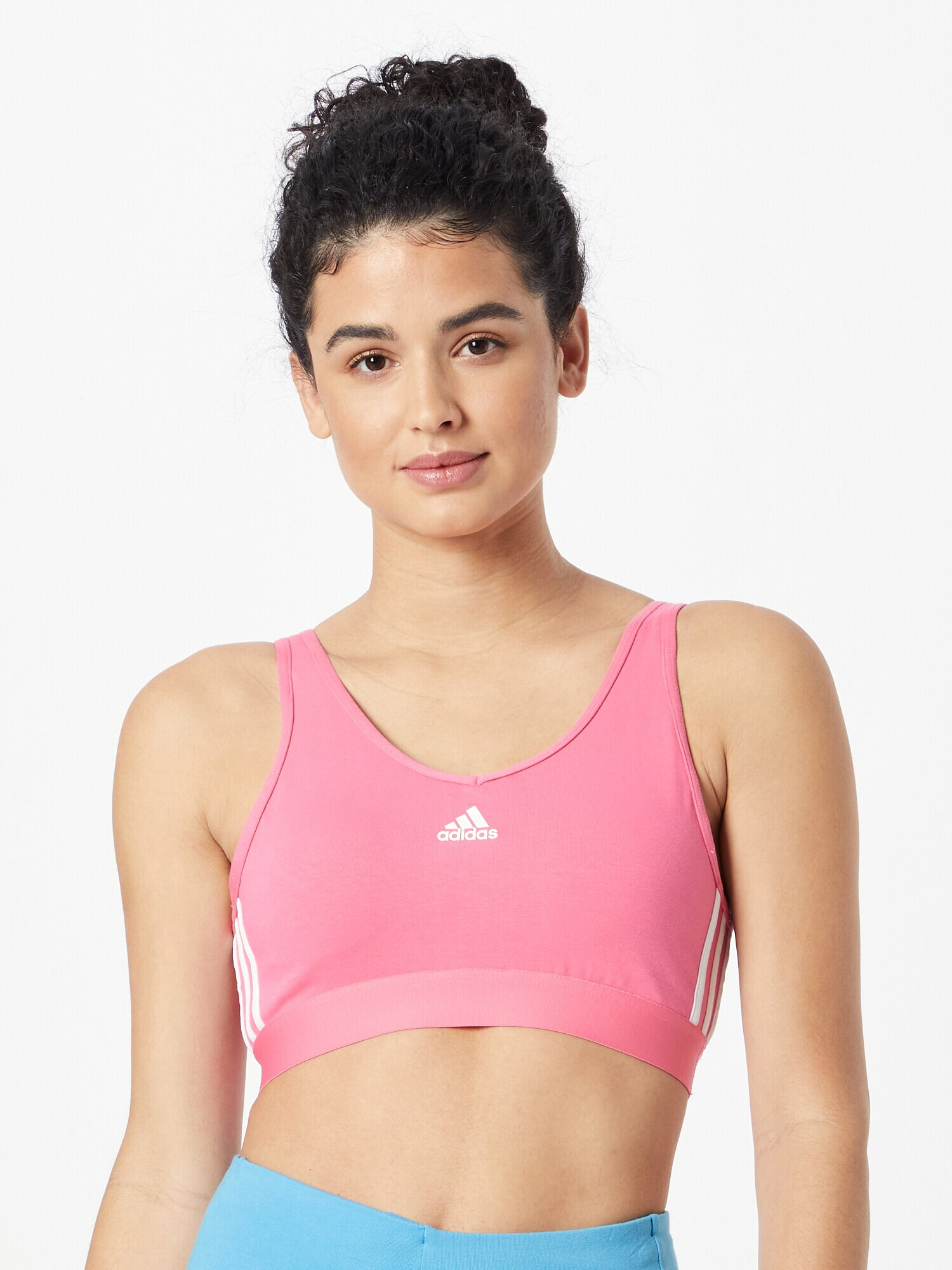 ADIDAS SPORTSWEAR Sutien sport 'Essentials 3-Stripes With Removable Pads' roz deschis / alb - Pled.ro