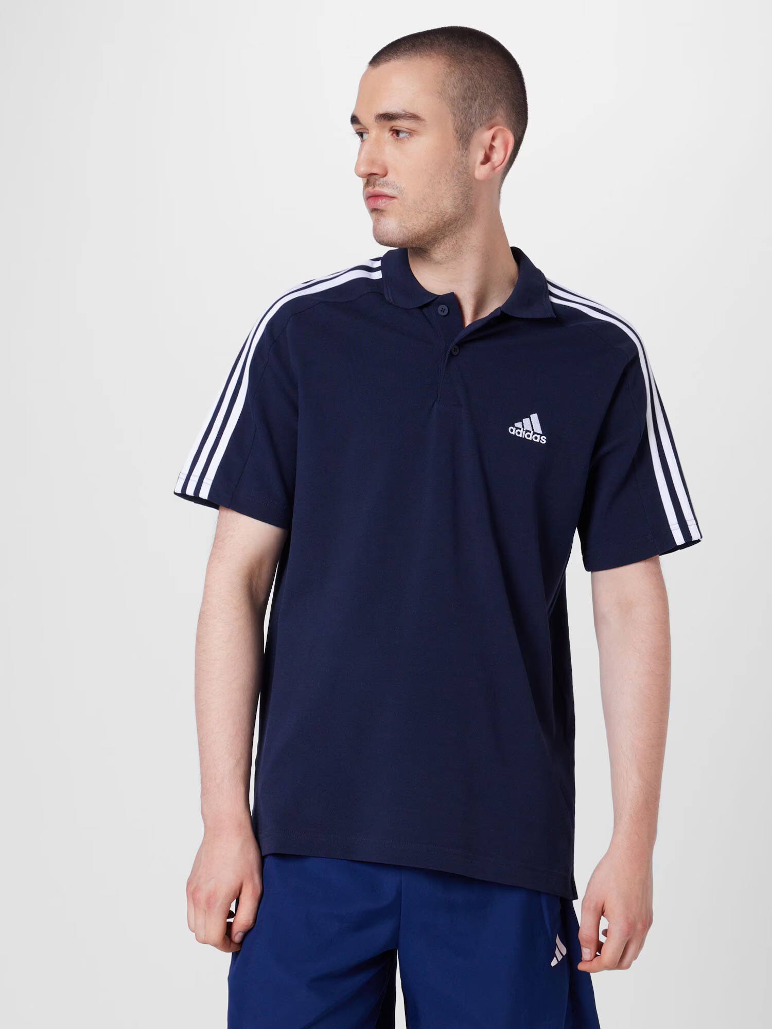 ADIDAS SPORTSWEAR Tricou funcțional 'Essentials Piqué Embroidered Small Logo 3-Stripes' albastru închis / alb - Pled.ro