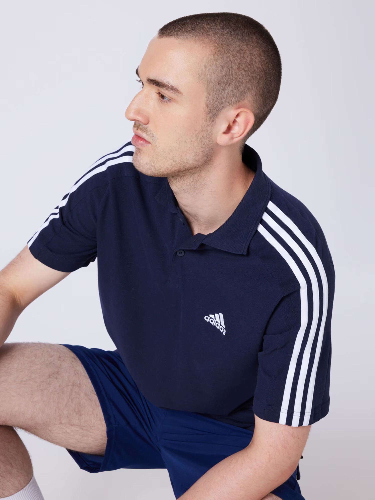 ADIDAS SPORTSWEAR Tricou funcțional 'Essentials Piqué Embroidered Small Logo 3-Stripes' albastru închis / alb - Pled.ro