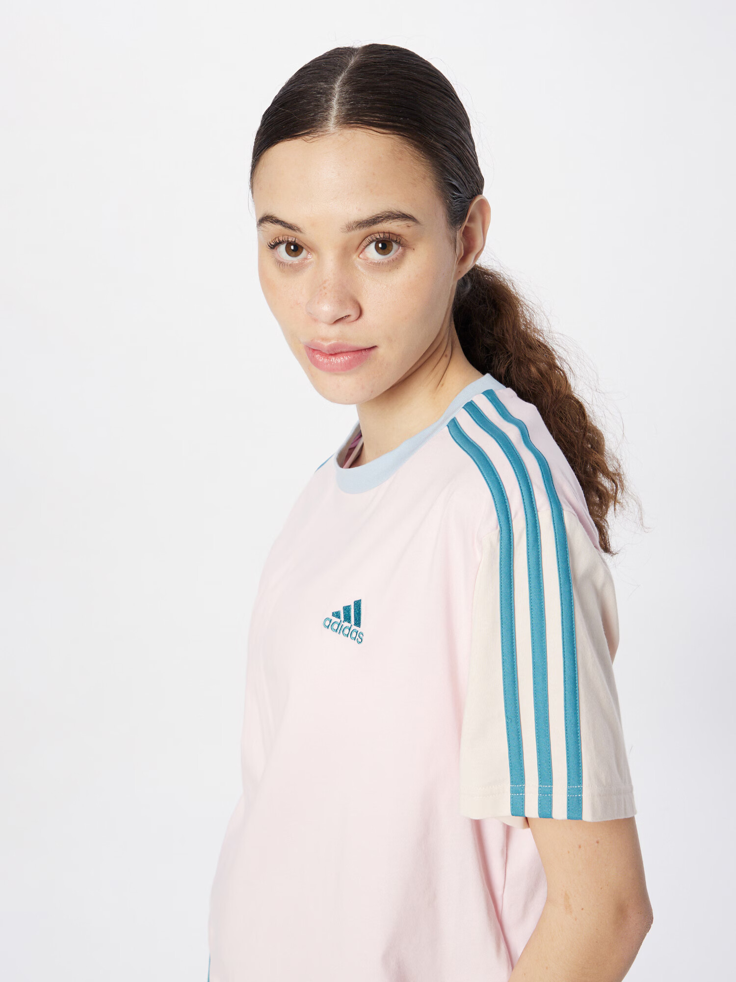 ADIDAS SPORTSWEAR Tricou funcțional 'Essentials 3-Stripes ' albastru pastel / roz - Pled.ro