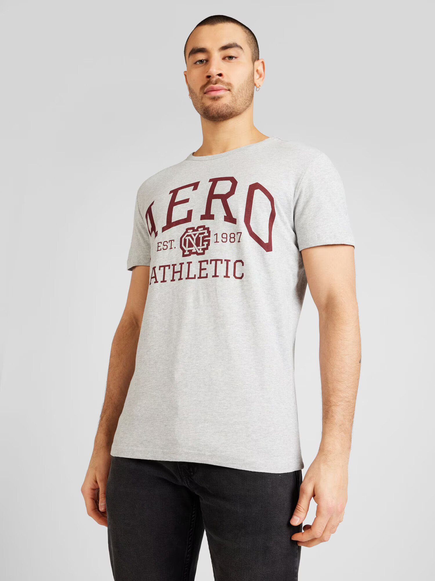 AÉROPOSTALE Tricou 'ATHLETICS' gri amestecat / roșu vin - Pled.ro