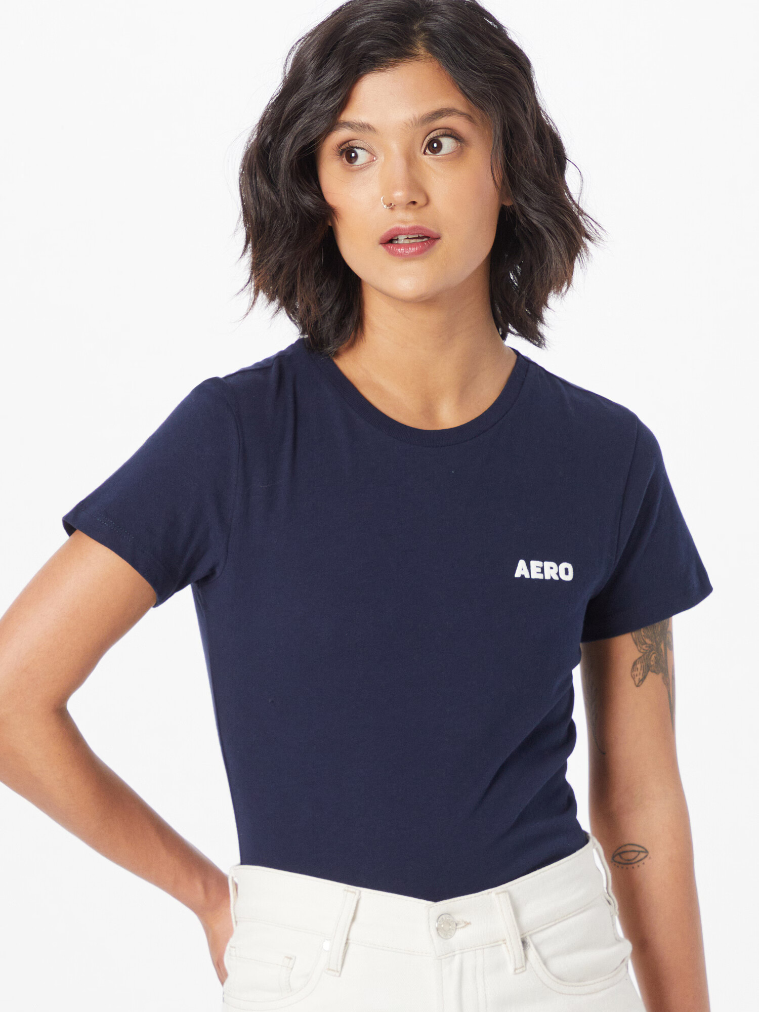 AÉROPOSTALE Tricou bleumarin / alb - Pled.ro