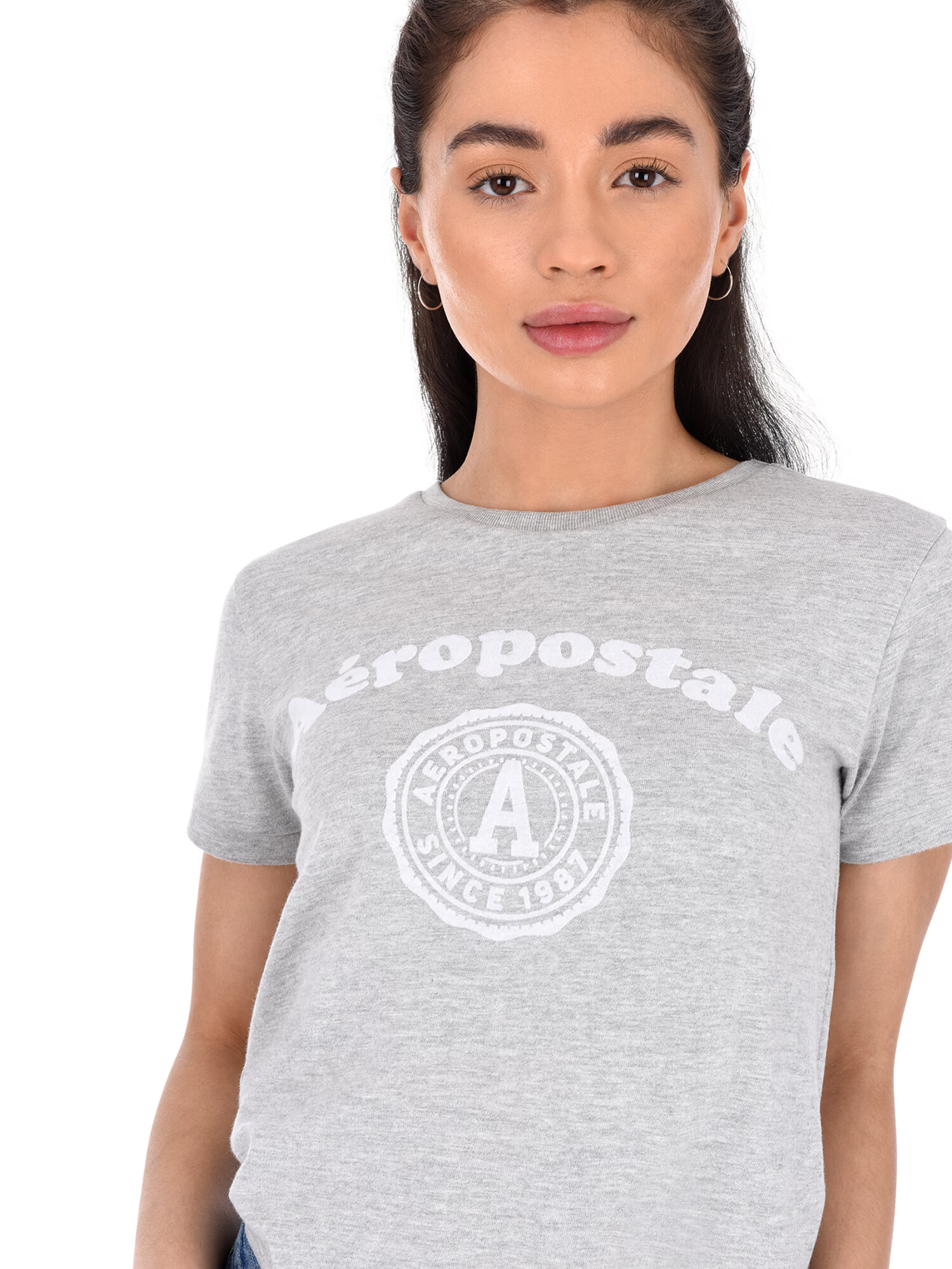 AÉROPOSTALE Tricou gri amestecat / alb - Pled.ro