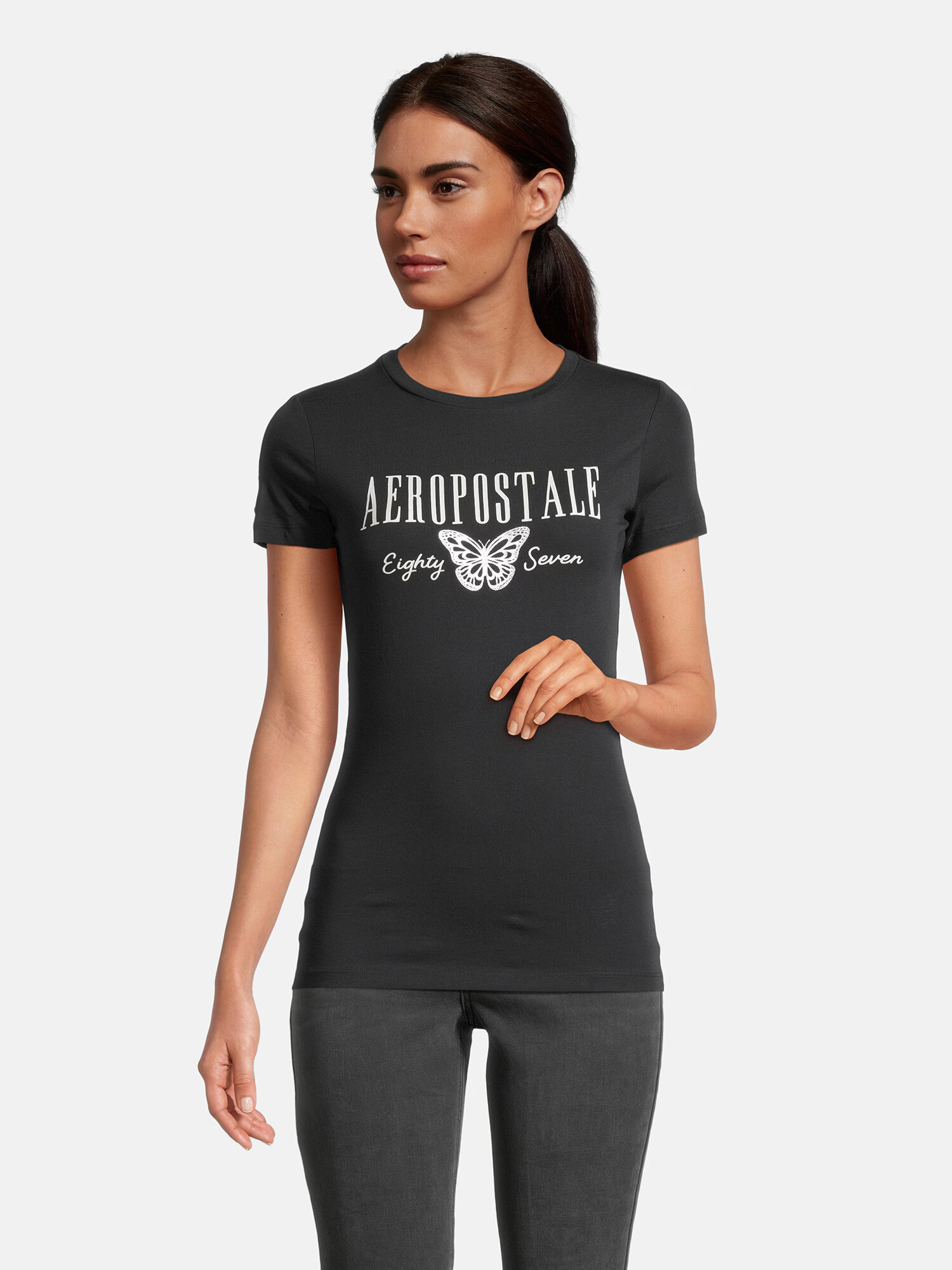 AÉROPOSTALE Tricou negru / argintiu - Pled.ro