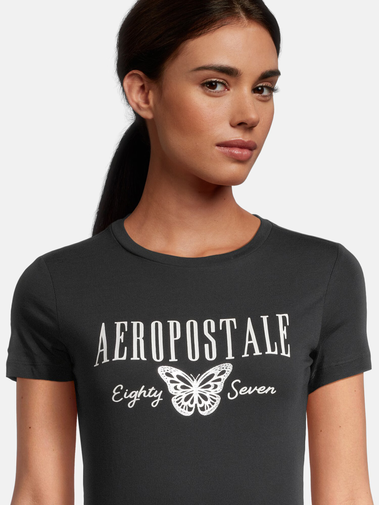 AÉROPOSTALE Tricou negru / argintiu - Pled.ro