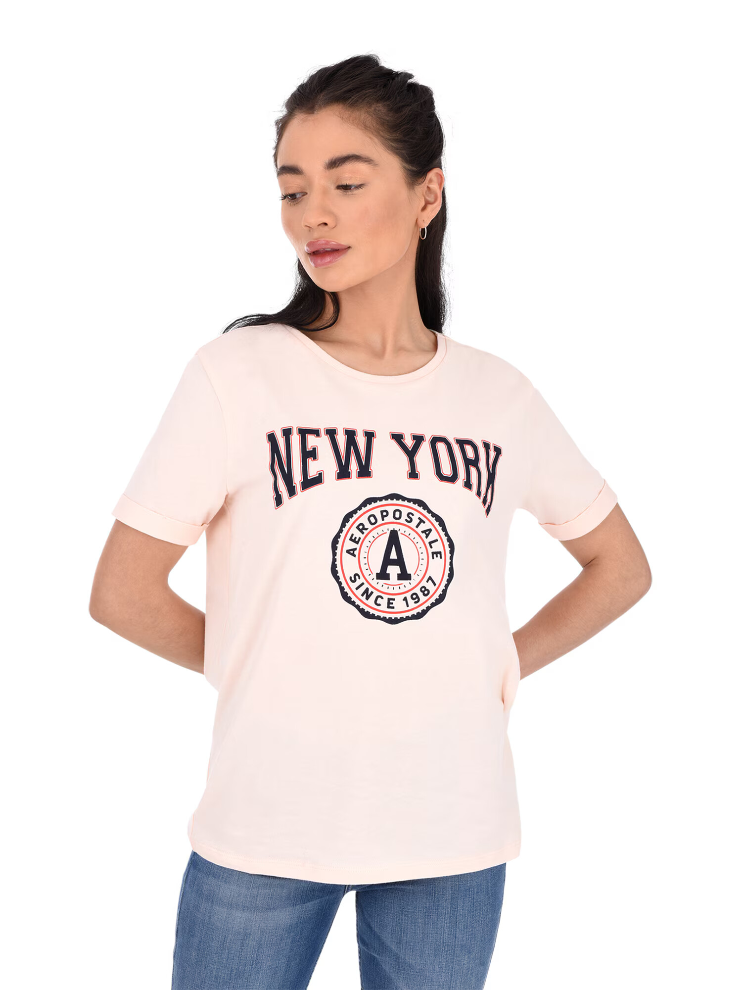 AÉROPOSTALE Tricou 'New York' bleumarin / roz / roșu - Pled.ro