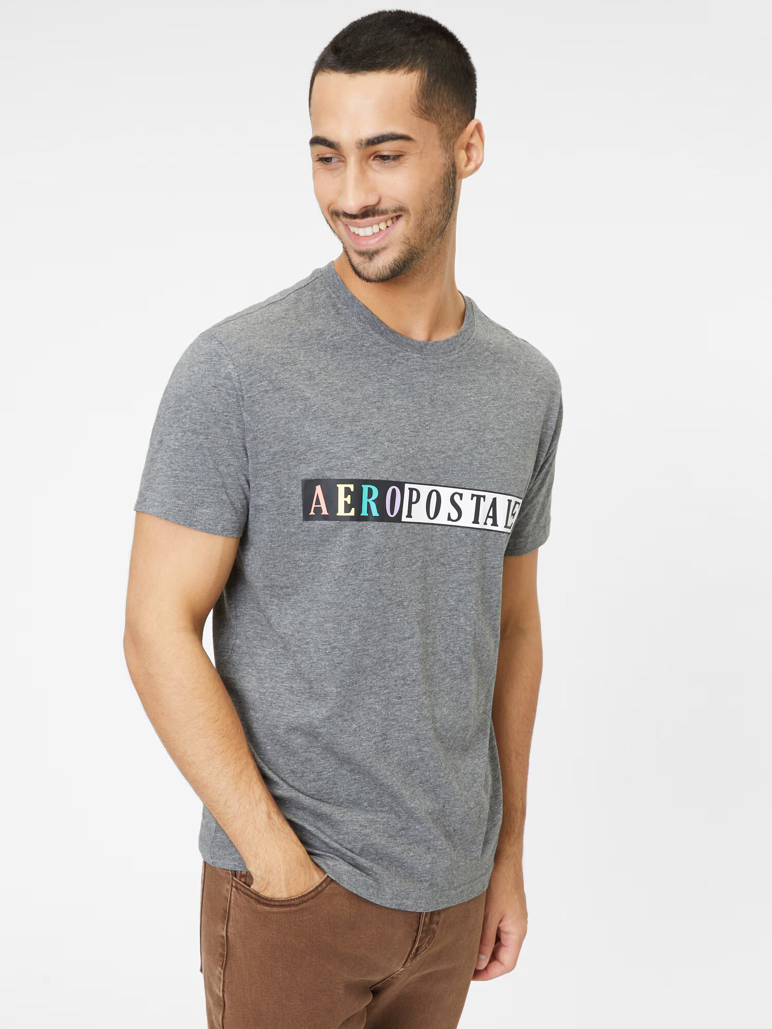 AÉROPOSTALE Tricou 'RAINBOW' turcoaz / gri închis / negru / alb - Pled.ro