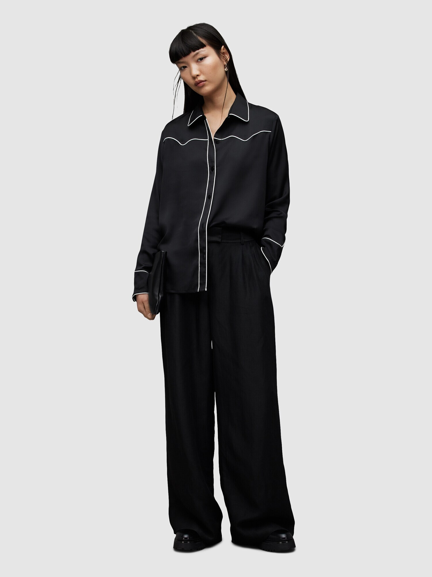 AllSaints Bluză 'CECE' negru / alb - Pled.ro