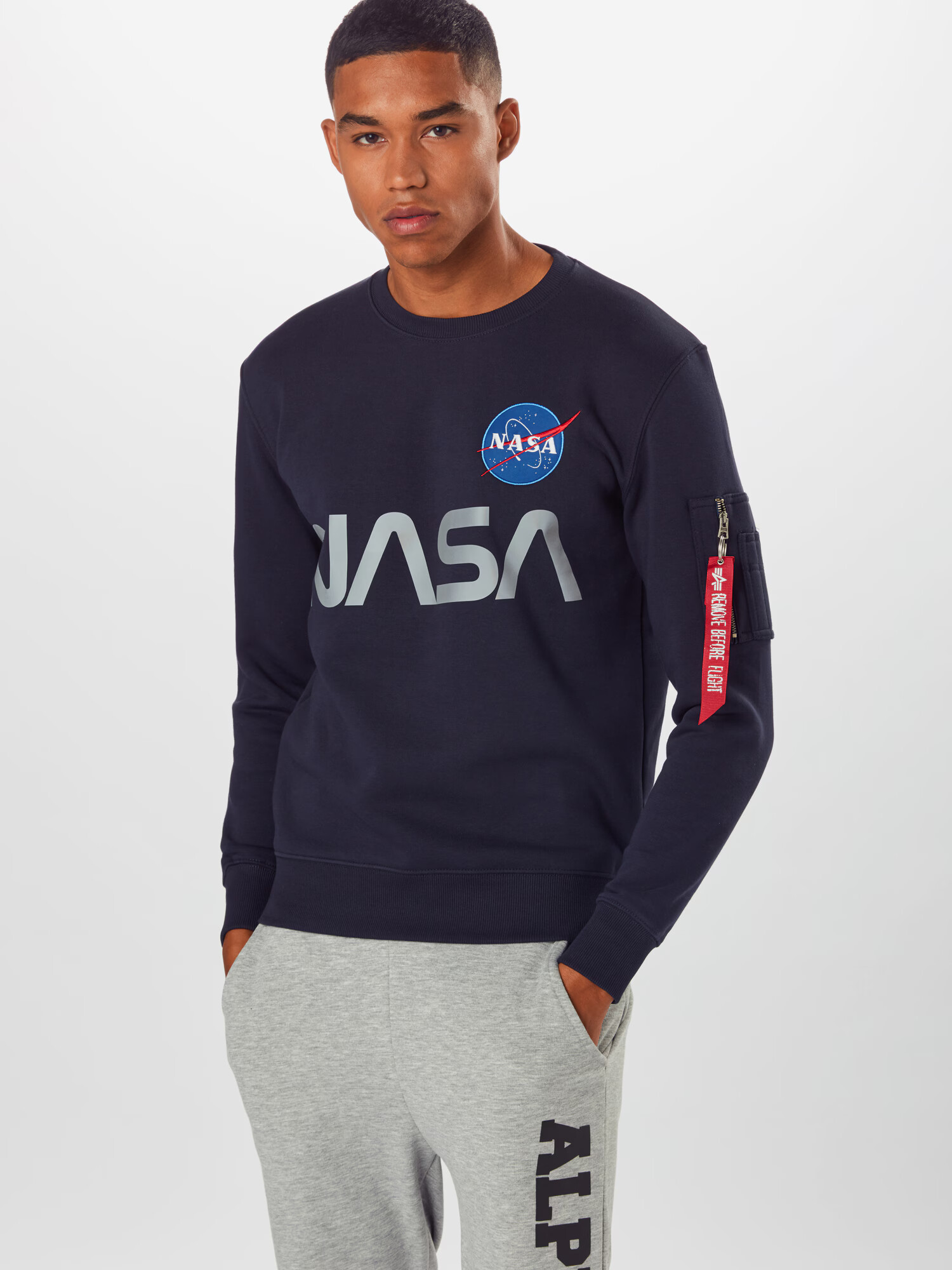 ALPHA INDUSTRIES Bluză de molton 'Nasa' albastru marin / bleumarin / gri deschis / alb - Pled.ro