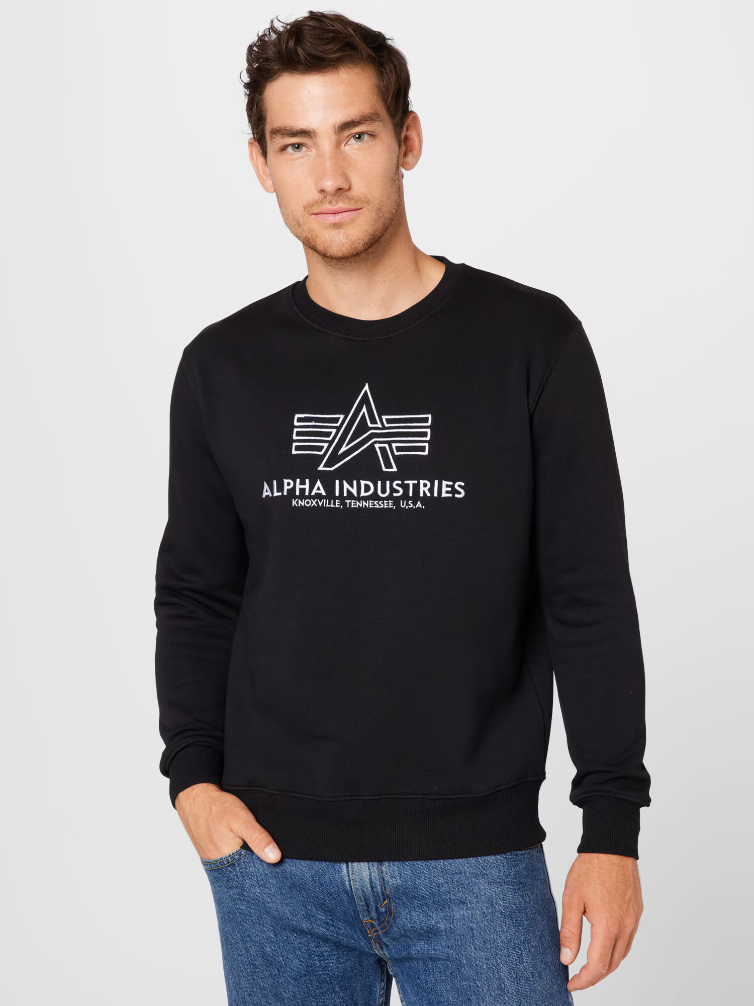 ALPHA INDUSTRIES Bluză de molton negru / alb - Pled.ro