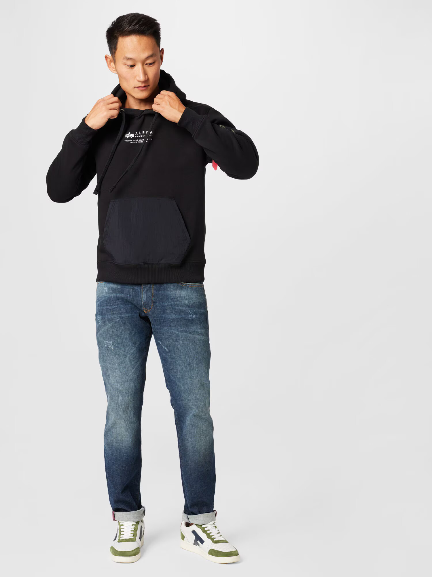 ALPHA INDUSTRIES Bluză de molton negru / alb - Pled.ro