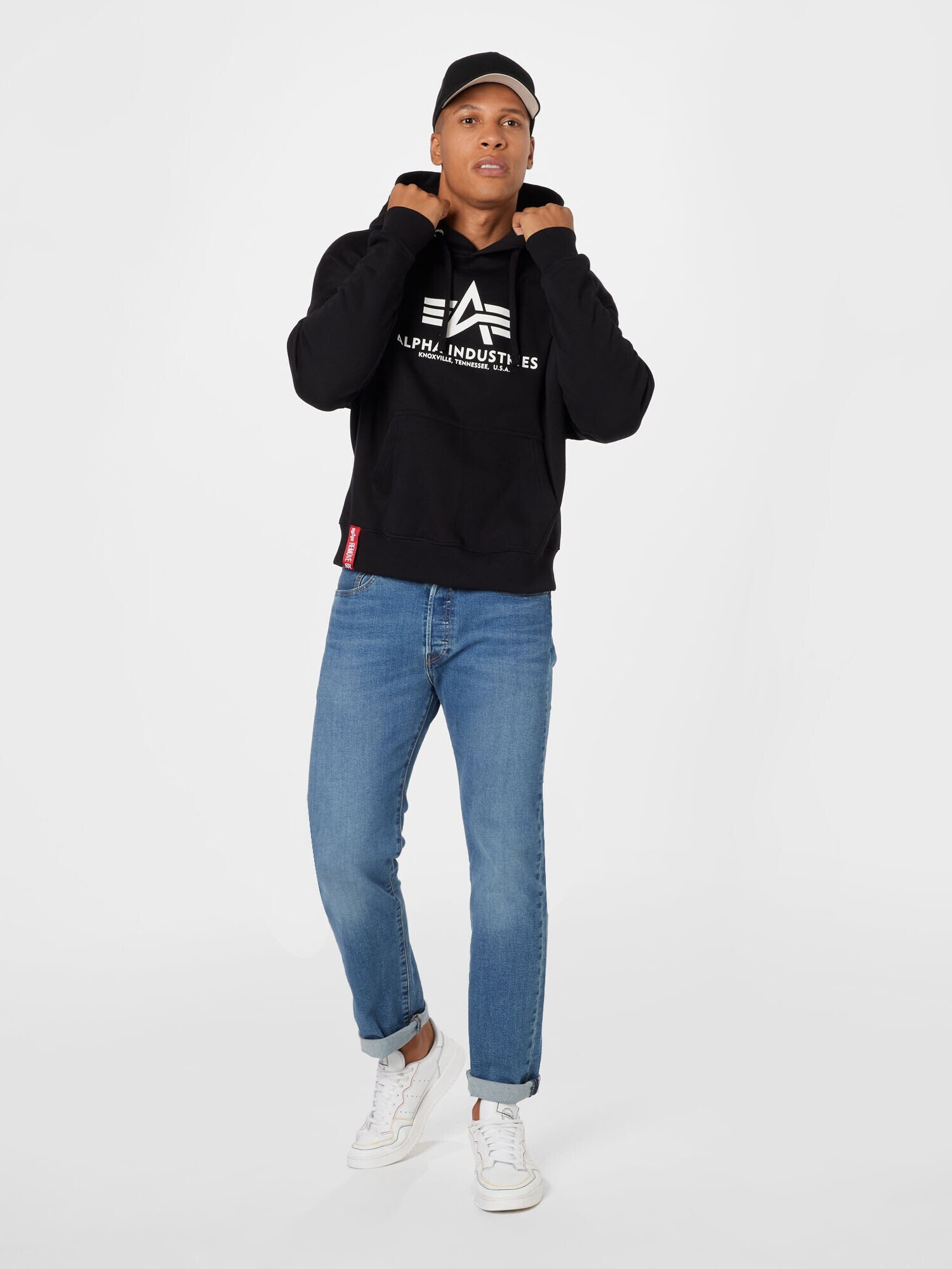 ALPHA INDUSTRIES Bluză de molton negru / alb - Pled.ro