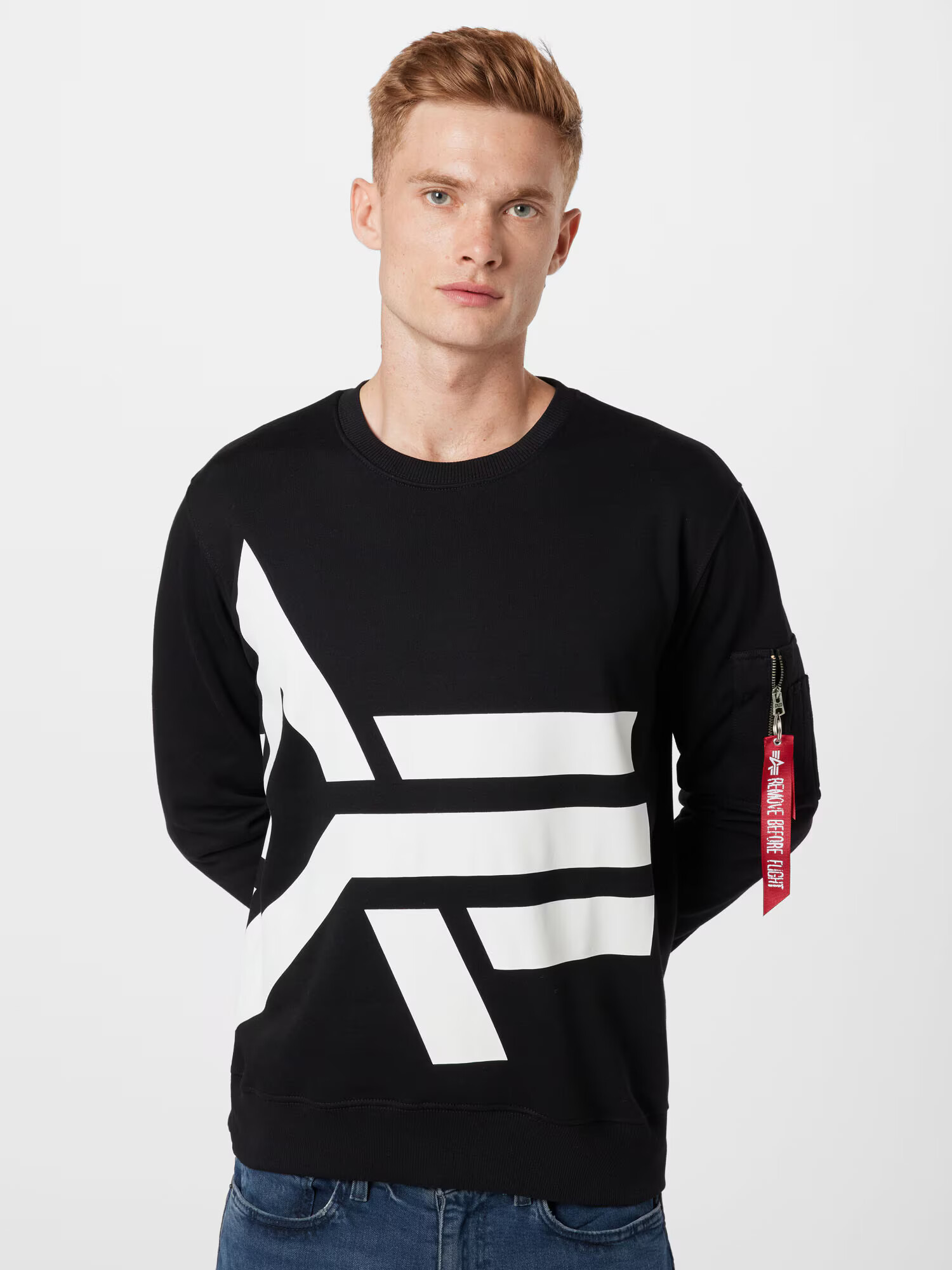 ALPHA INDUSTRIES Bluză de molton 'Side' negru / alb - Pled.ro