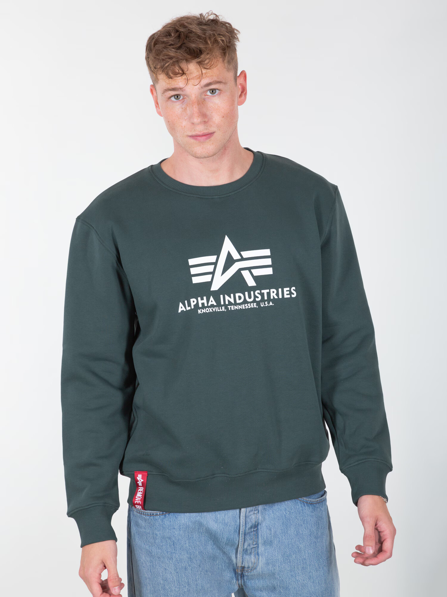 ALPHA INDUSTRIES Bluză de molton verde închis / alb - Pled.ro