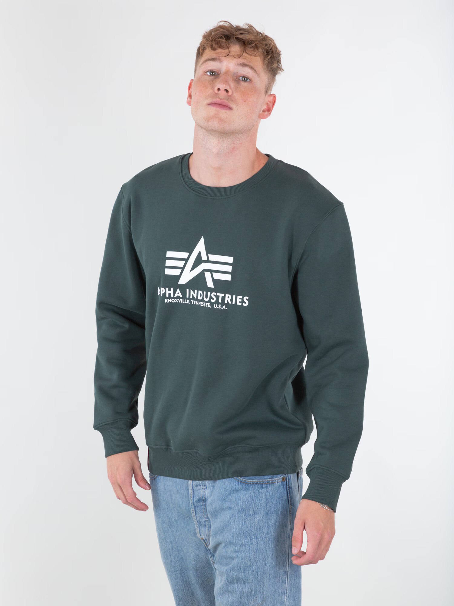 ALPHA INDUSTRIES Bluză de molton verde închis / alb - Pled.ro