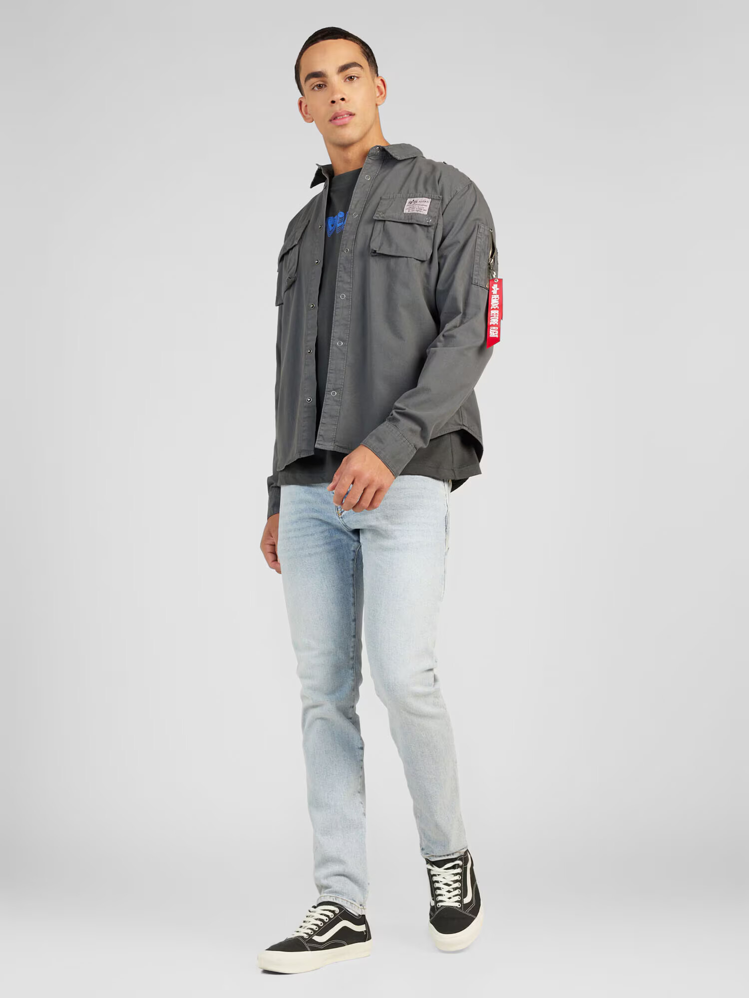 ALPHA INDUSTRIES Geacă de primăvară-toamnă gri închis / roșu intens / negru / alb murdar - Pled.ro