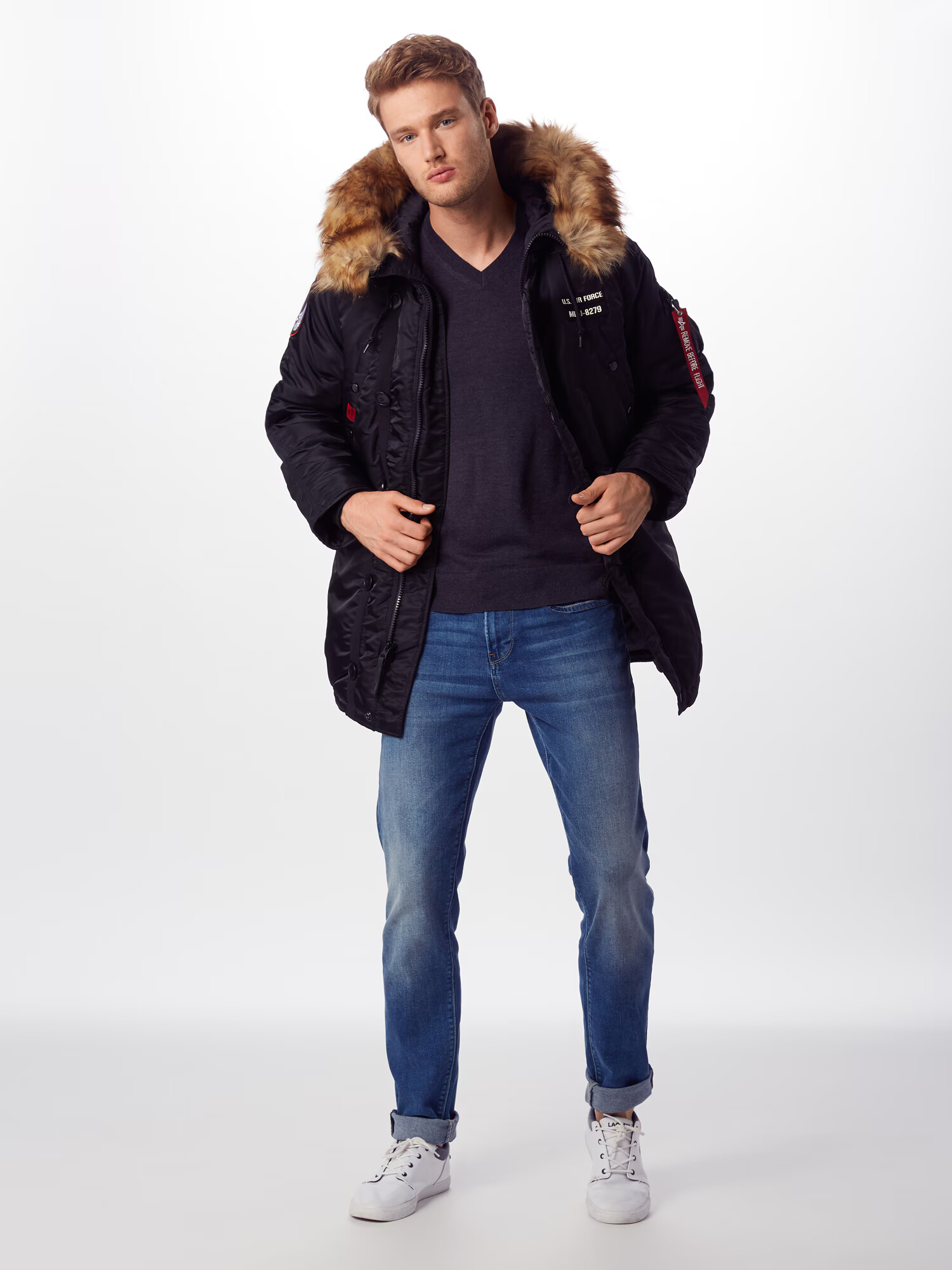 ALPHA INDUSTRIES Geacă de iarnă 'Airborne' gri / roșu / negru / alb - Pled.ro