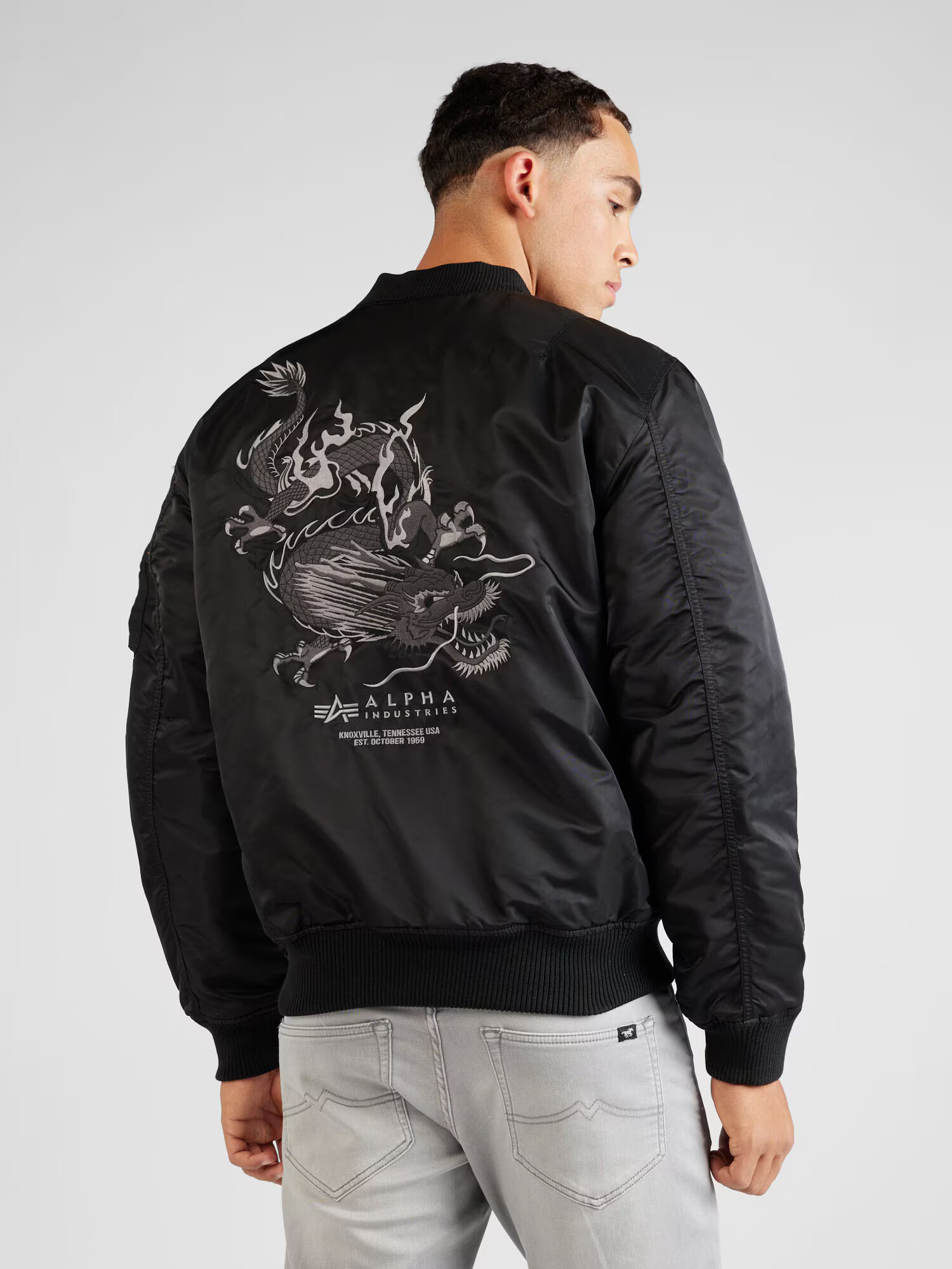 ALPHA INDUSTRIES Geacă de primăvară-toamnă 'Dragon' gri închis / roșu / negru / alb - Pled.ro