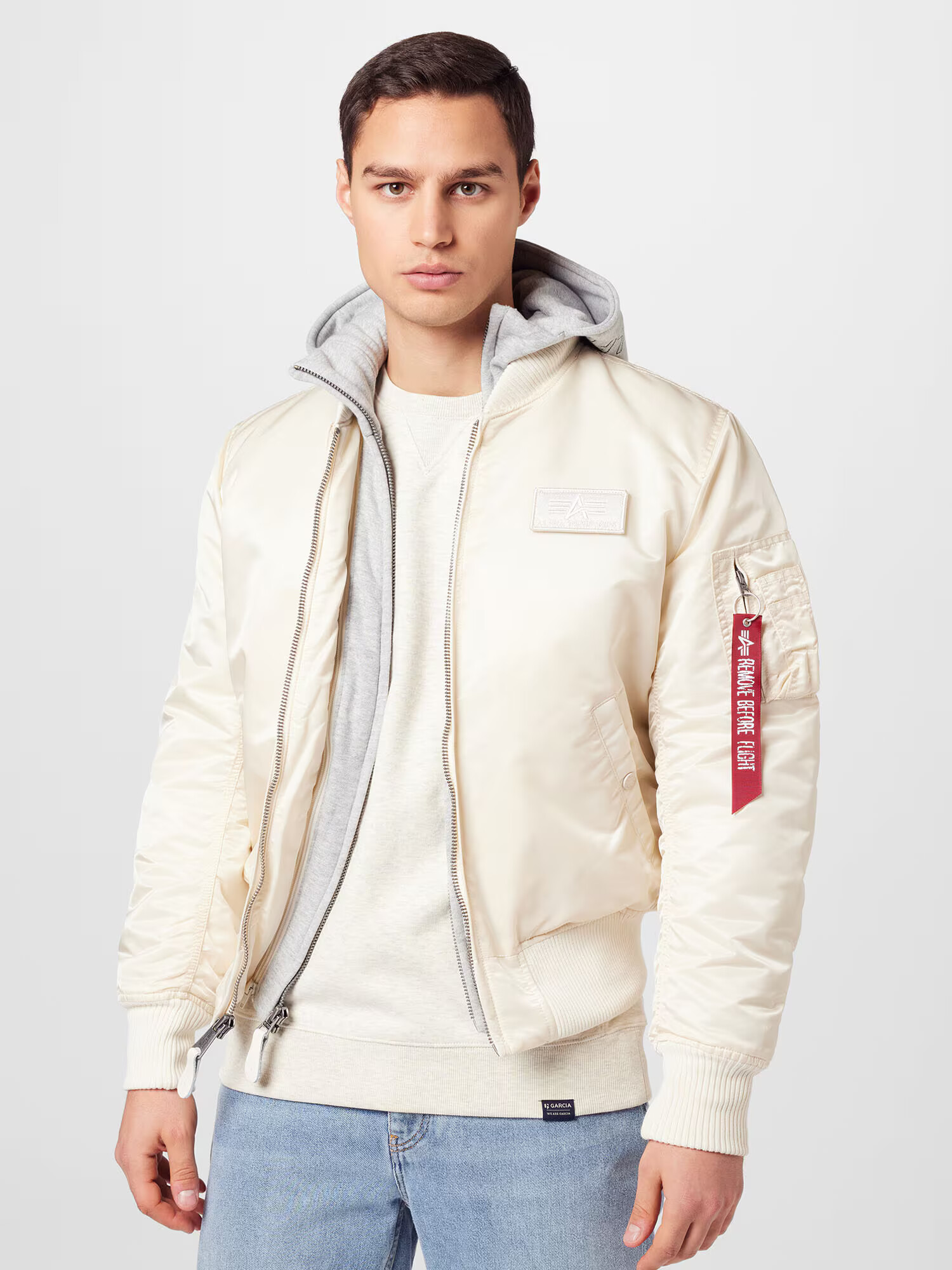 ALPHA INDUSTRIES Geacă de primăvară-toamnă gri amestecat / roșu / alb - Pled.ro