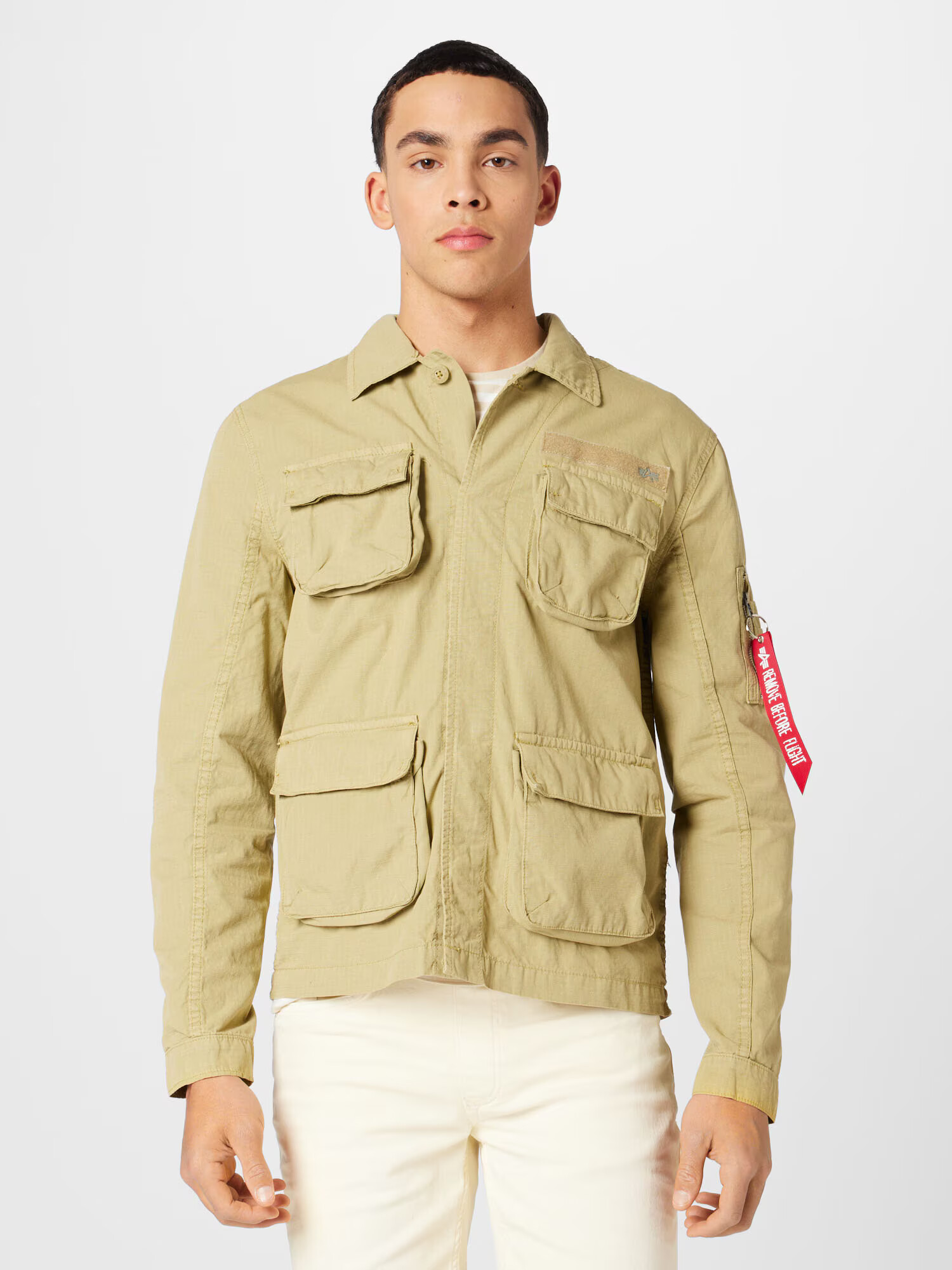 ALPHA INDUSTRIES Geacă de primăvară-toamnă kaki / roșu / alb - Pled.ro