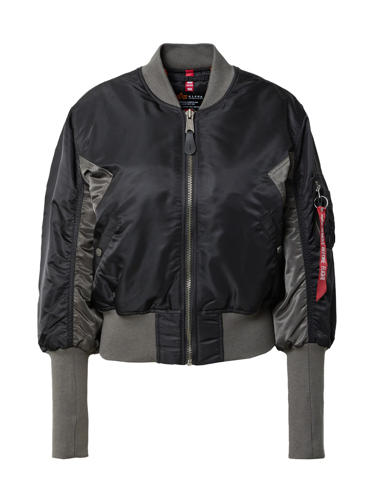 ALPHA INDUSTRIES Geacă de primăvară-toamnă gri metalic / roșu / negru / alb - Pled.ro