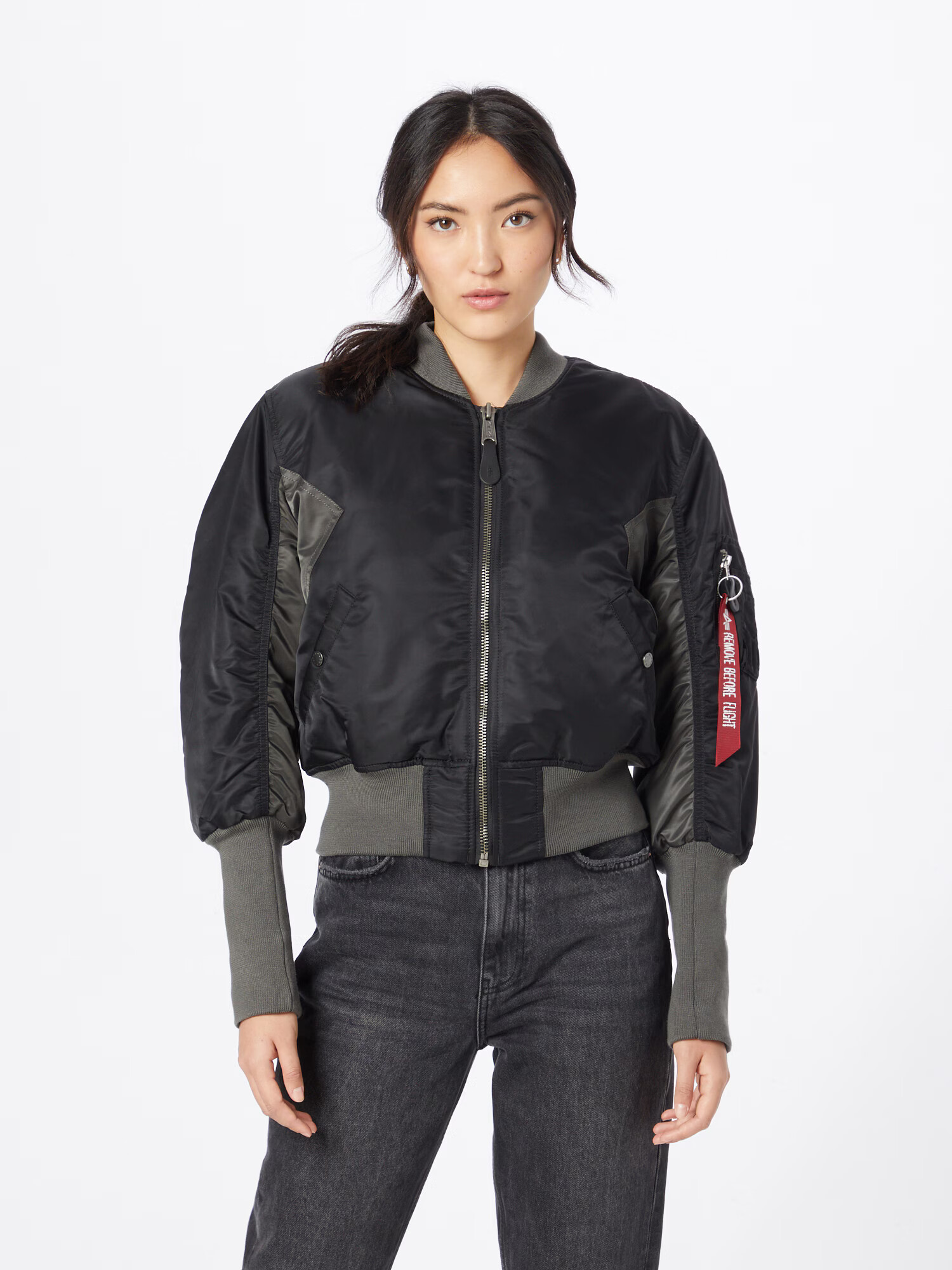 ALPHA INDUSTRIES Geacă de primăvară-toamnă gri metalic / roșu / negru / alb - Pled.ro