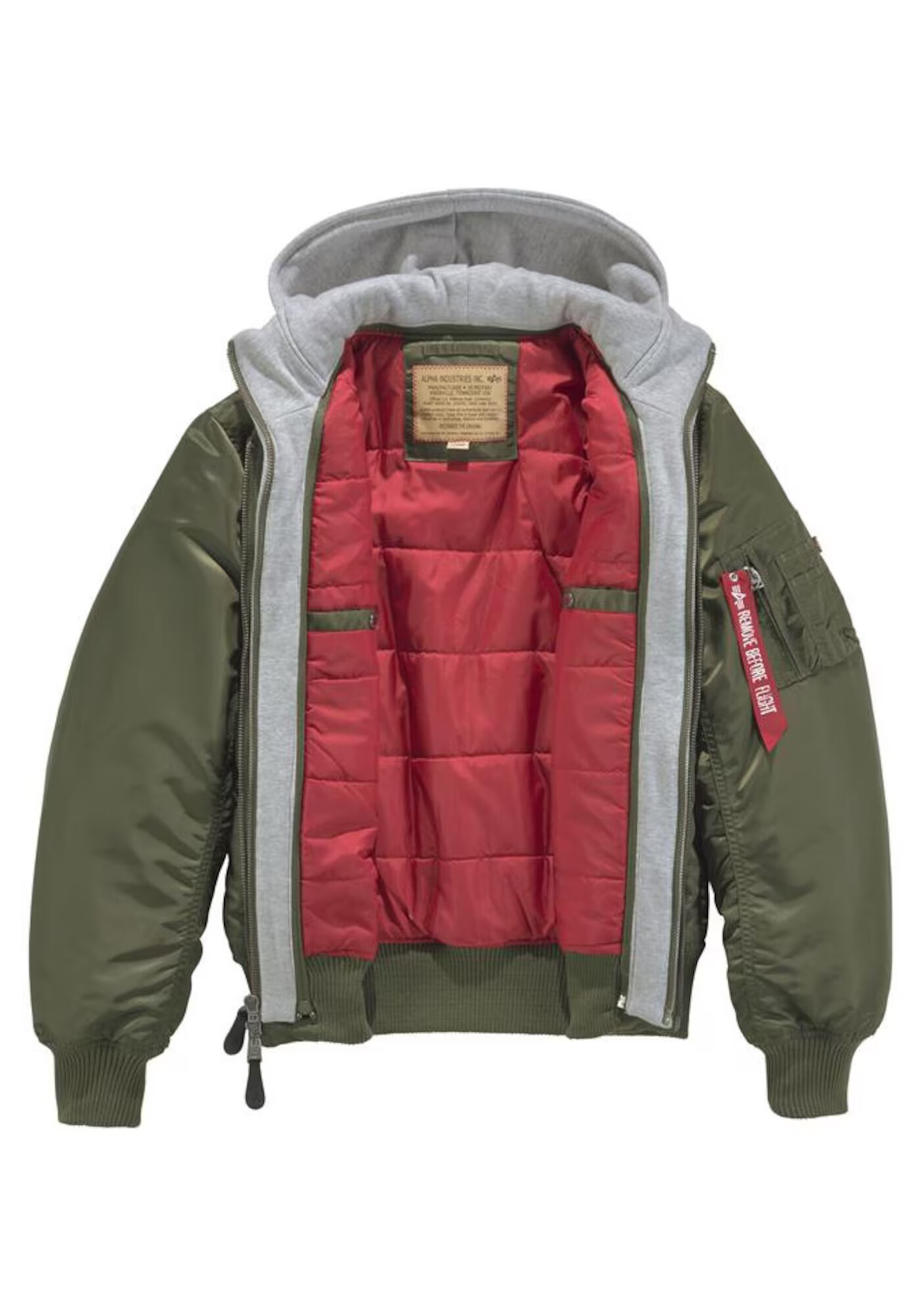 ALPHA INDUSTRIES Geacă de primăvară-toamnă 'MA-1 D-Tec' gri amestecat / oliv / roșu / alb - Pled.ro