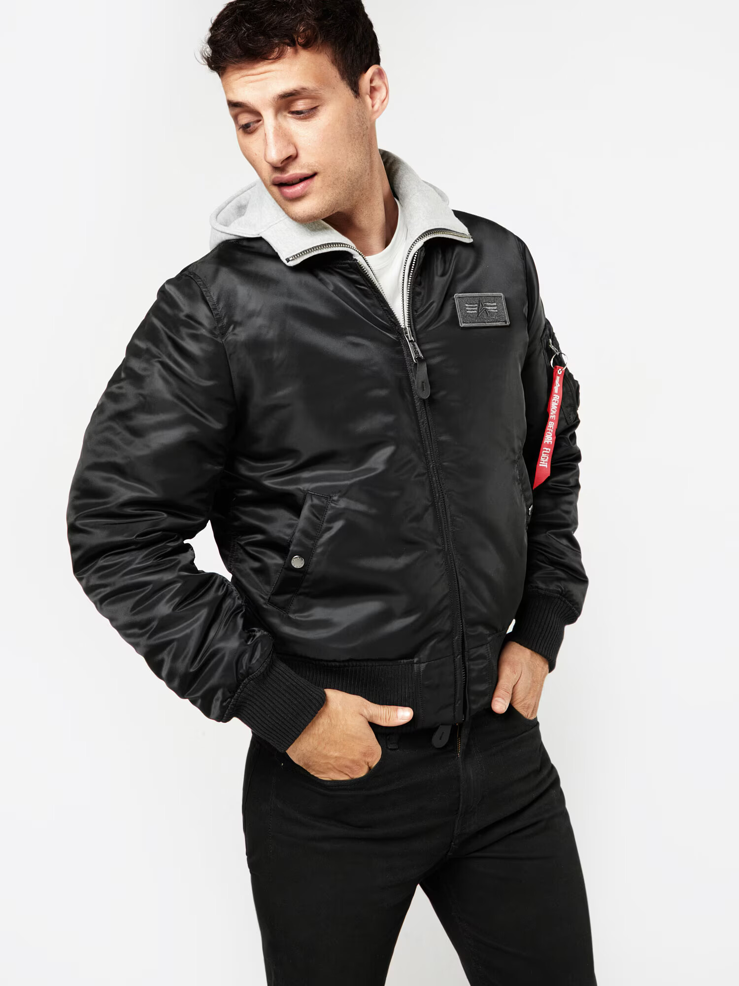 ALPHA INDUSTRIES Geacă de primăvară-toamnă 'MA-1 D-Tec' gri amestecat / roșu / negru - Pled.ro