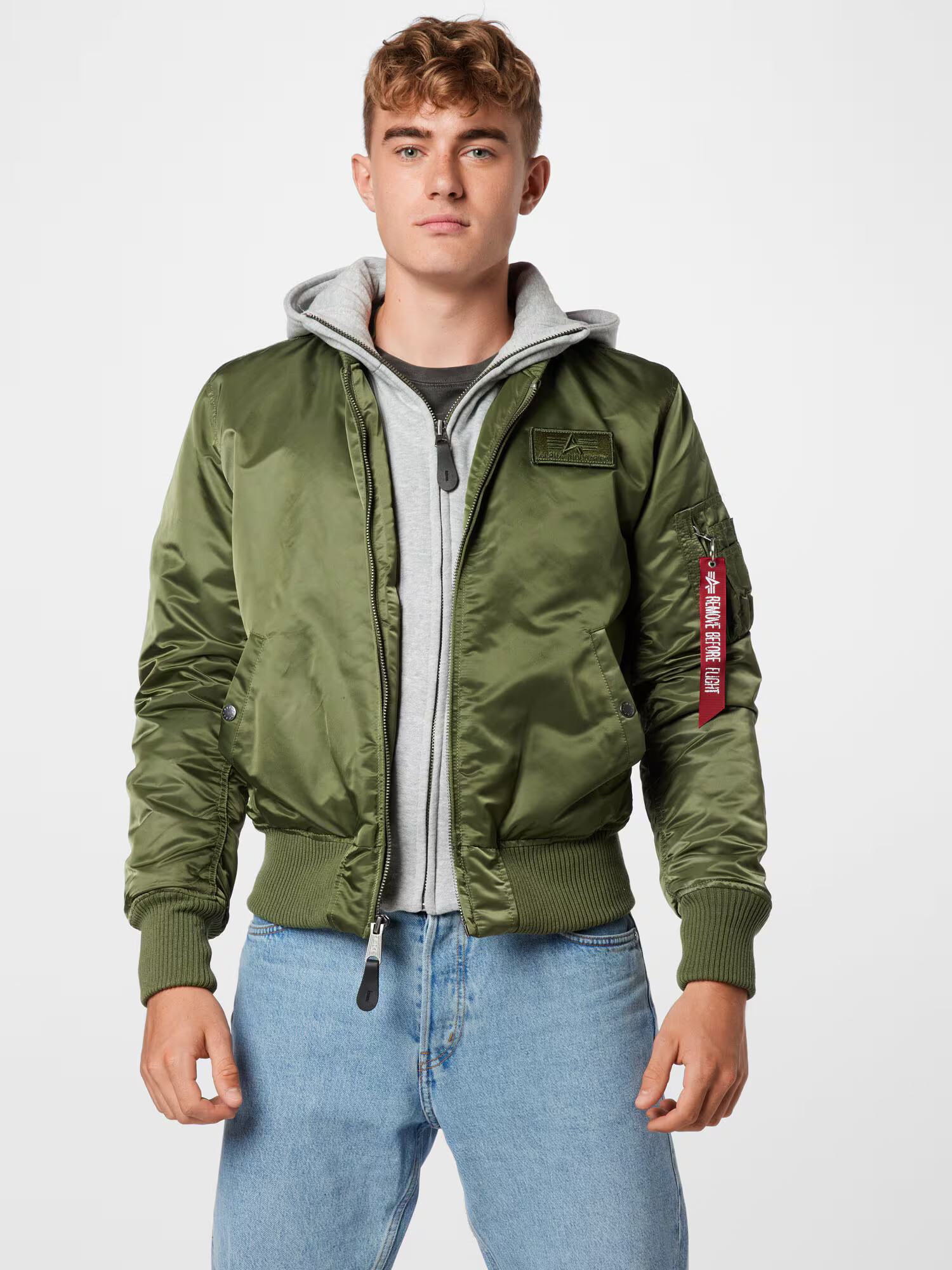 ALPHA INDUSTRIES Geacă de primăvară-toamnă 'MA-1 D-Tec' gri amestecat / verde - Pled.ro