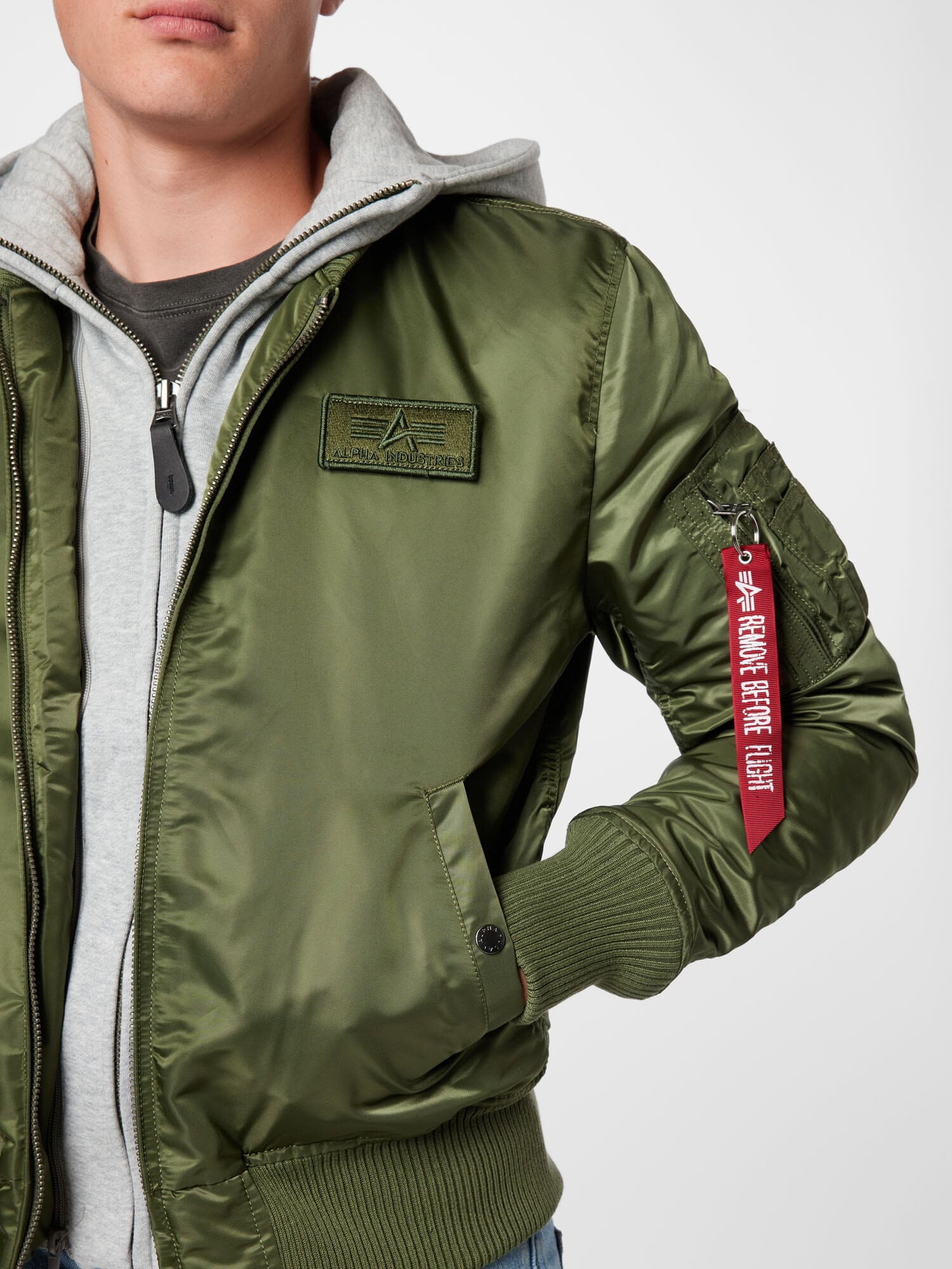 ALPHA INDUSTRIES Geacă de primăvară-toamnă 'MA-1 D-Tec' gri amestecat / verde - Pled.ro