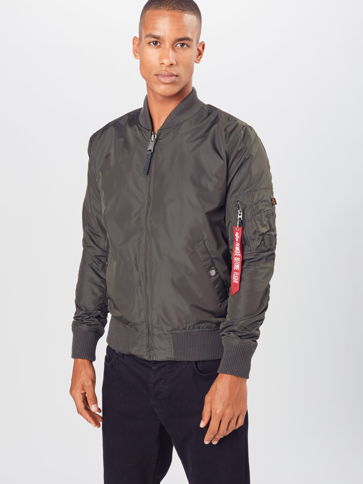 ALPHA INDUSTRIES Geacă de primăvară-toamnă 'MA-1 TT' gri / roșu / alb - Pled.ro