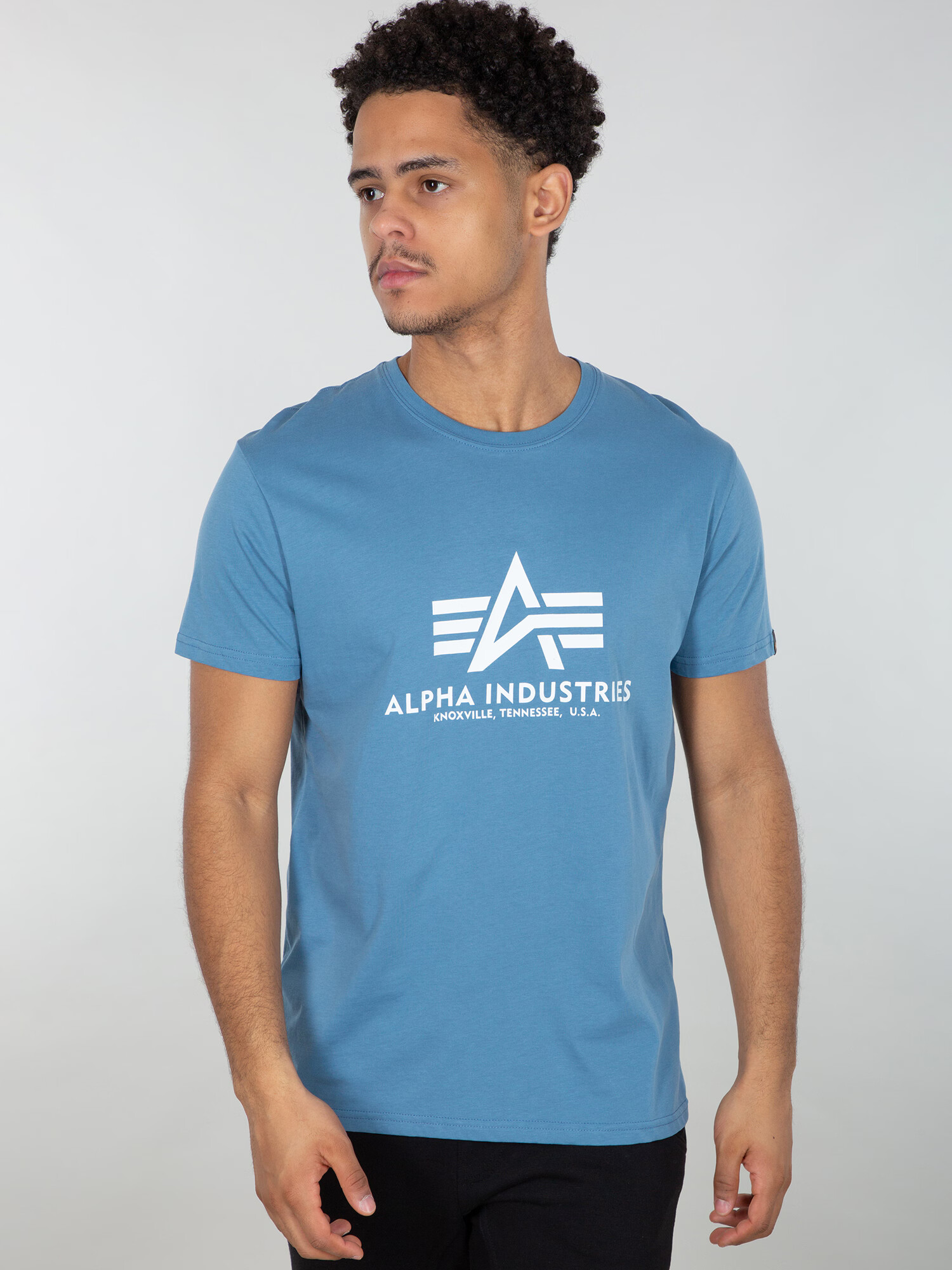 ALPHA INDUSTRIES Tricou albastru porumbel / alb - Pled.ro