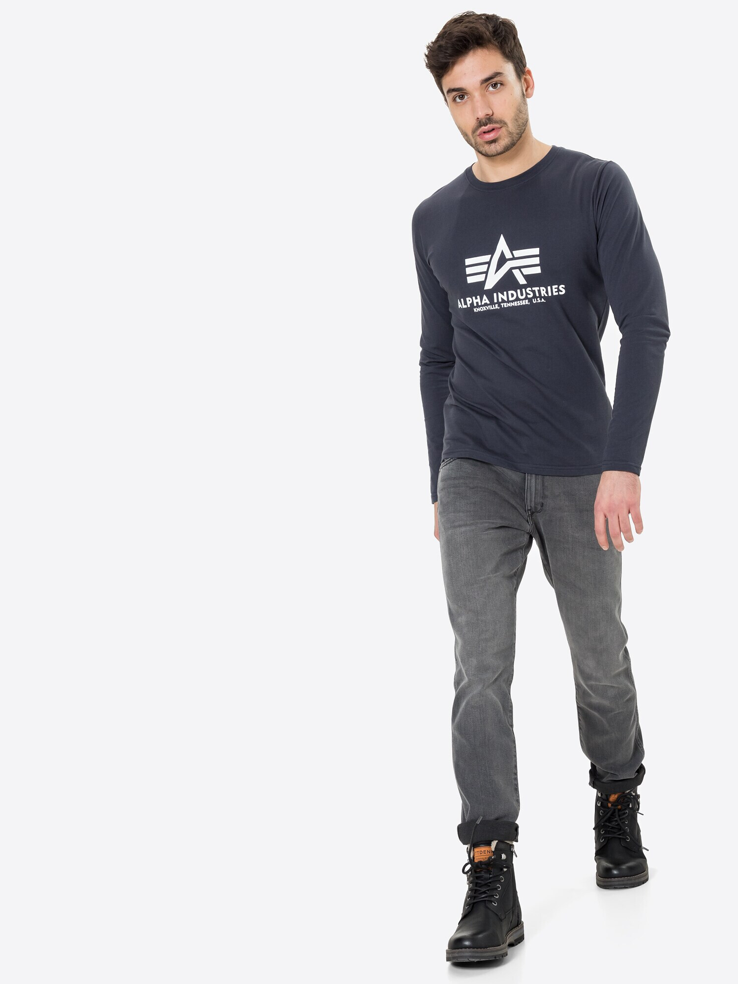 ALPHA INDUSTRIES Tricou bleumarin / alb - Pled.ro