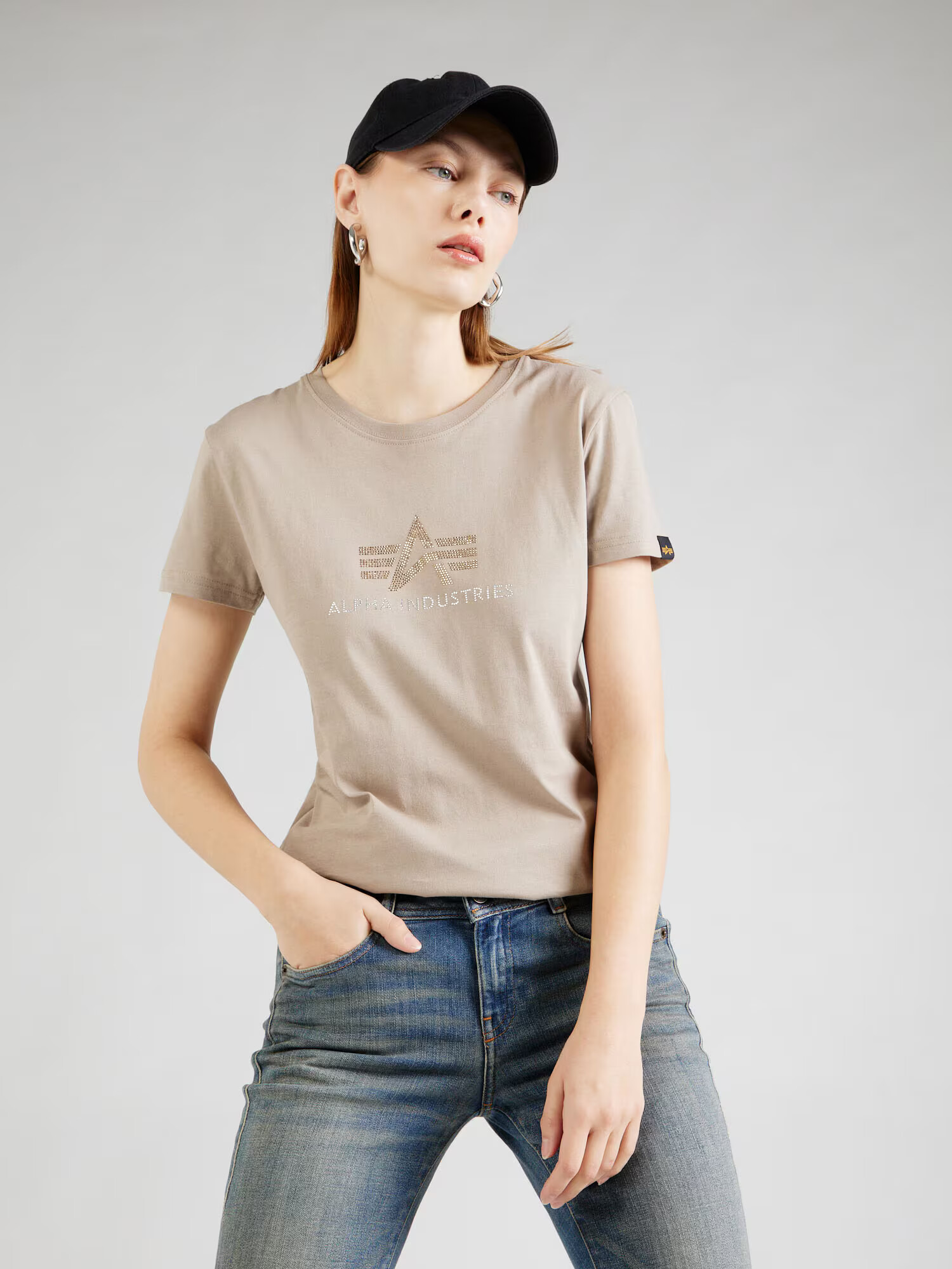 ALPHA INDUSTRIES Tricou maro cămilă / alb kitt / argintiu - Pled.ro