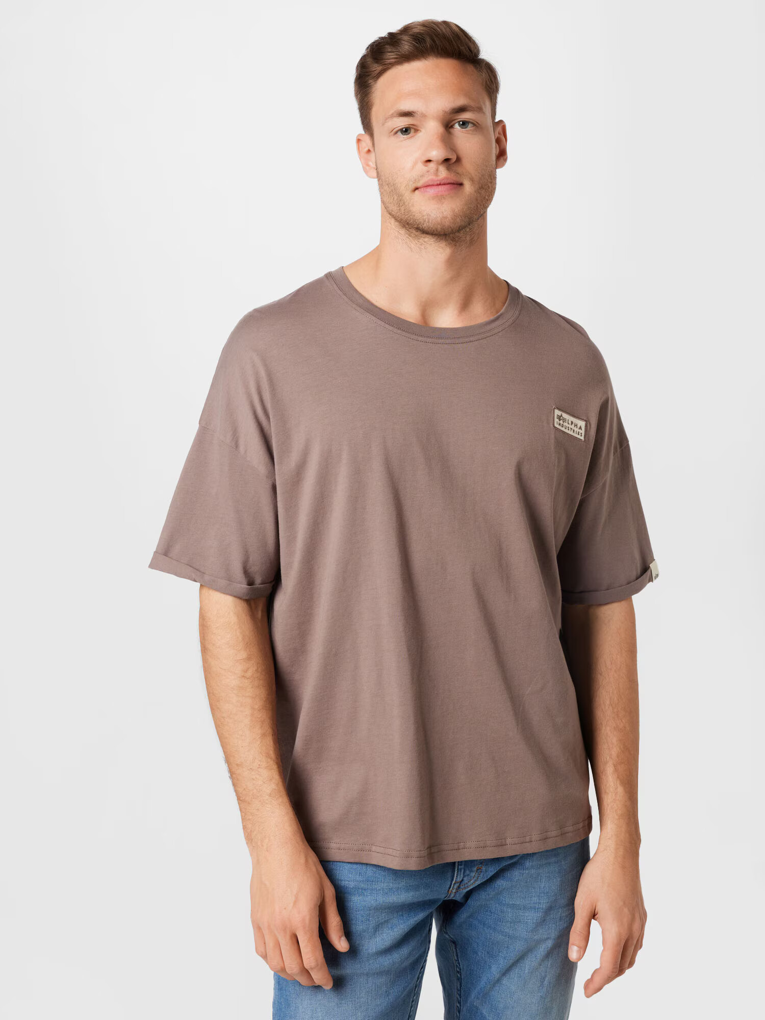 ALPHA INDUSTRIES Tricou maro cappuccino / alb murdar - Pled.ro