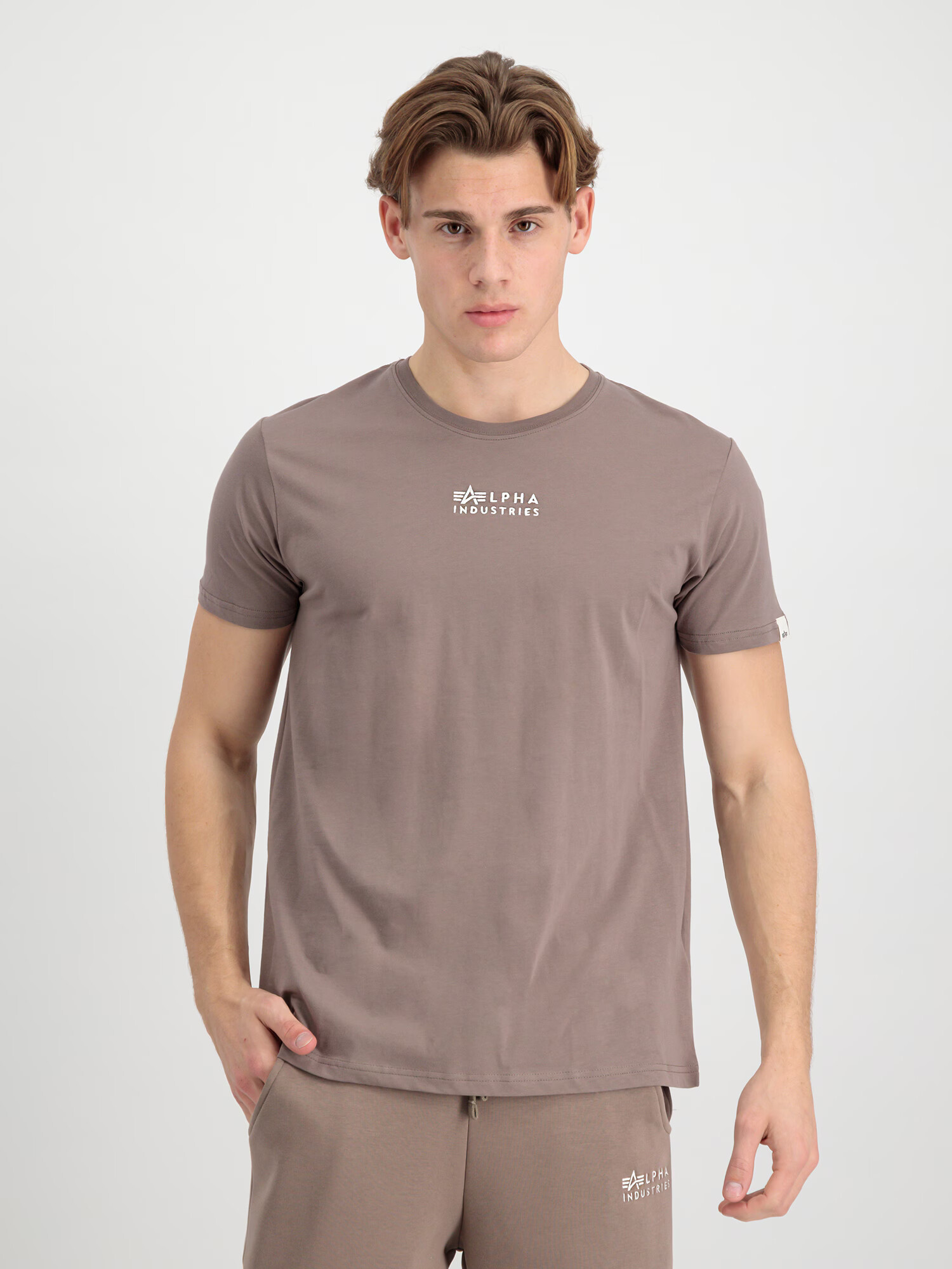 ALPHA INDUSTRIES Tricou maro deschis / alb - Pled.ro