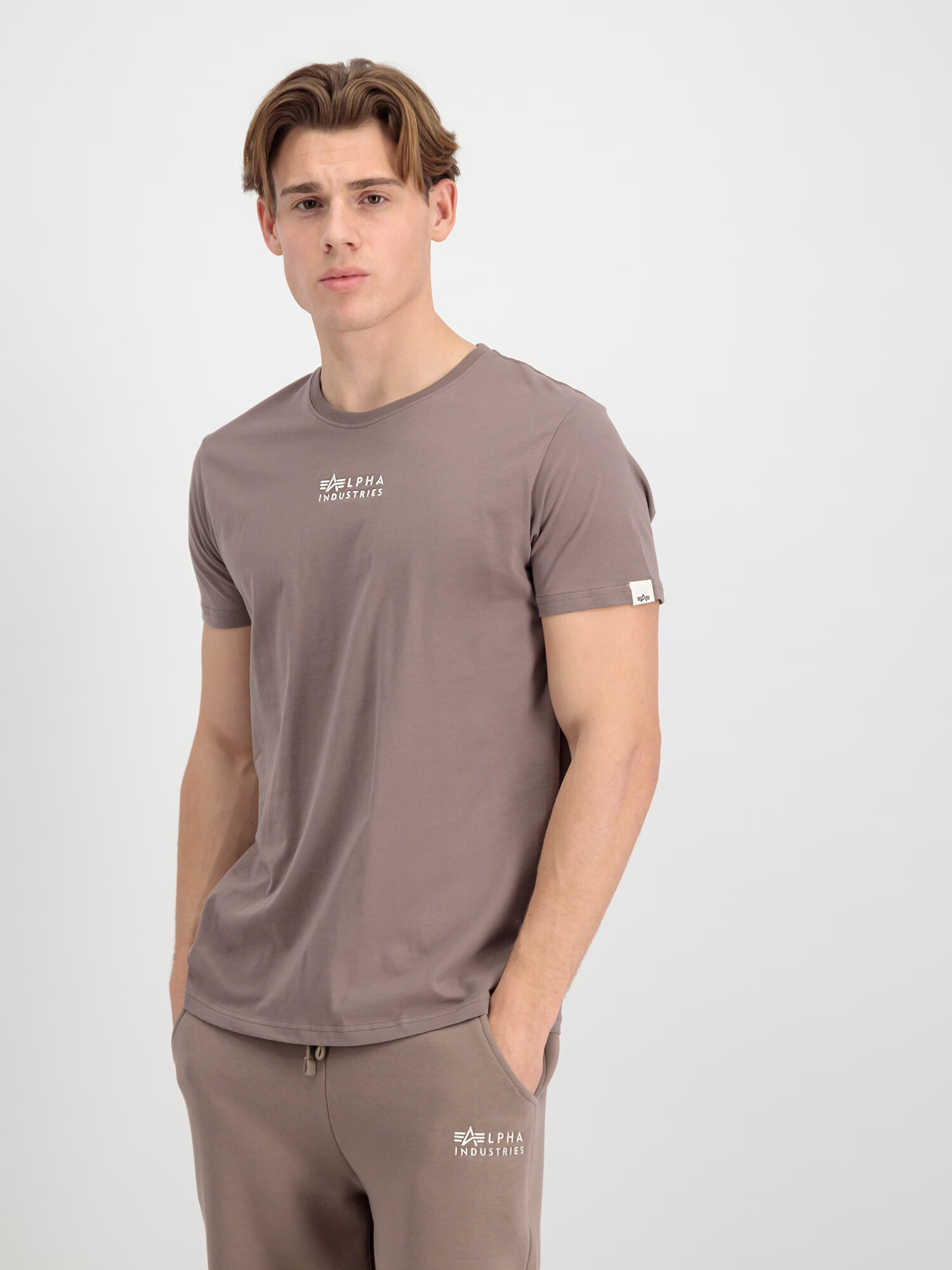 ALPHA INDUSTRIES Tricou maro deschis / alb - Pled.ro