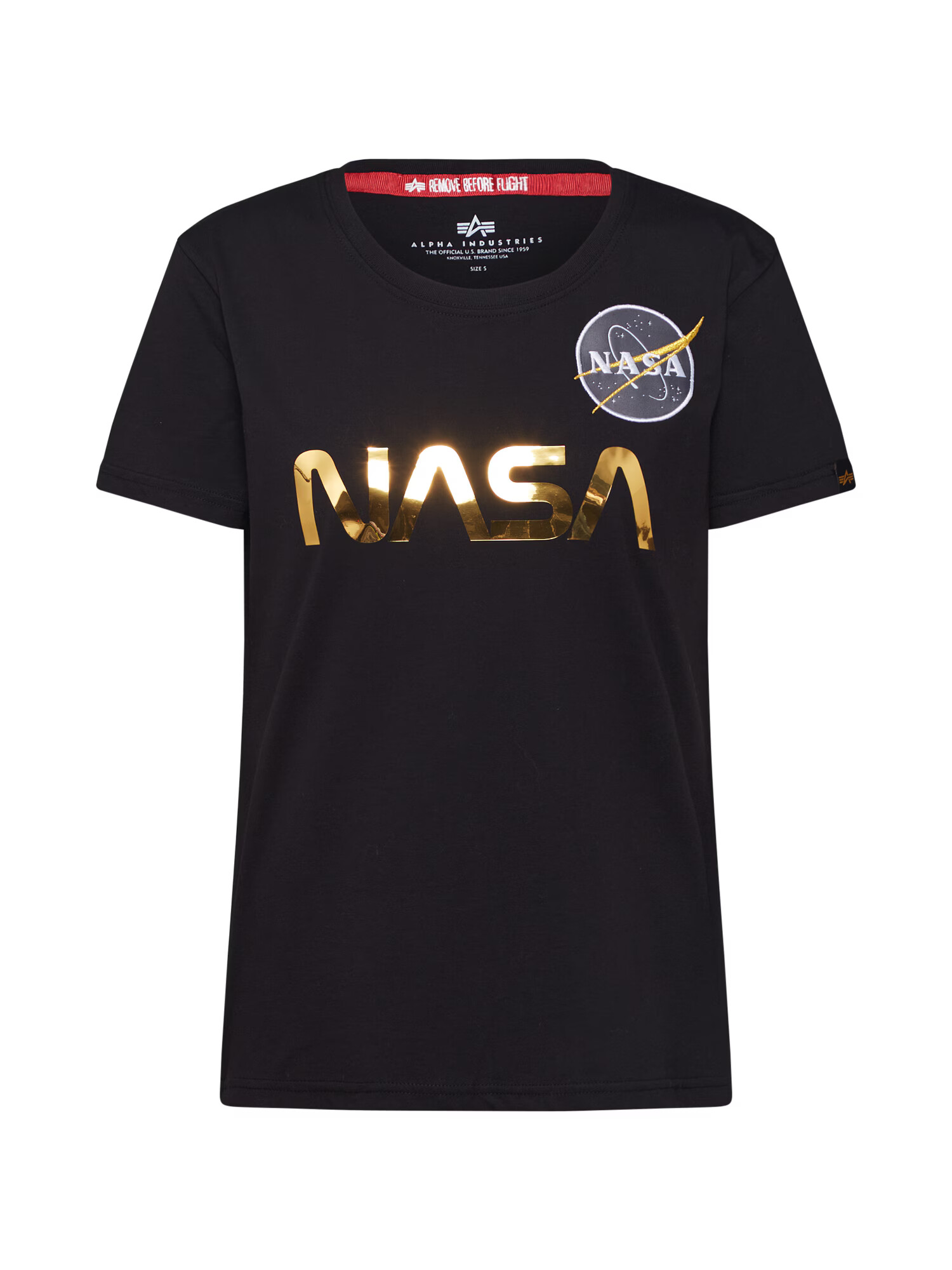 ALPHA INDUSTRIES Tricou 'Nasa' auriu / negru - Pled.ro