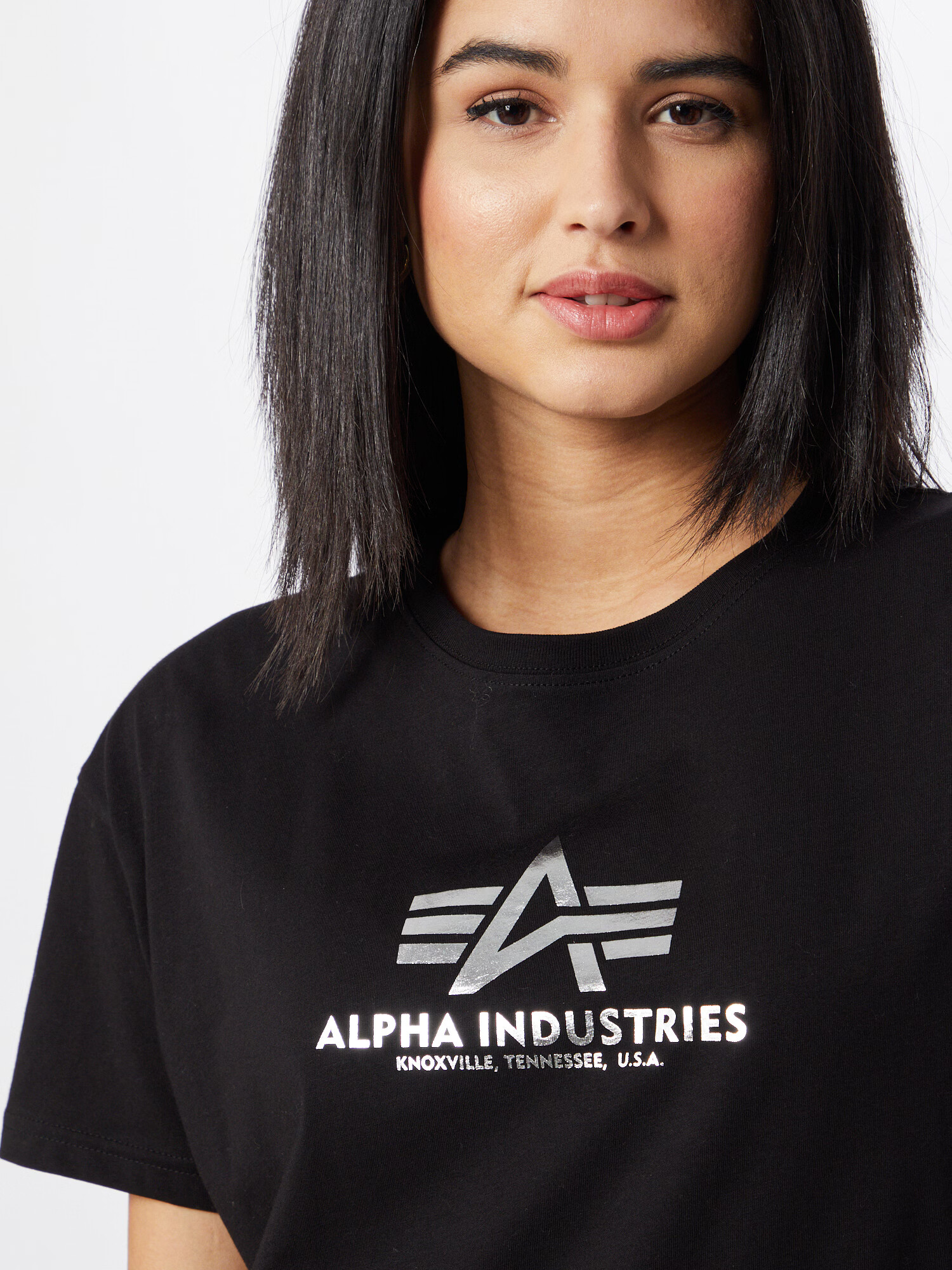 ALPHA INDUSTRIES Tricou negru / argintiu - Pled.ro