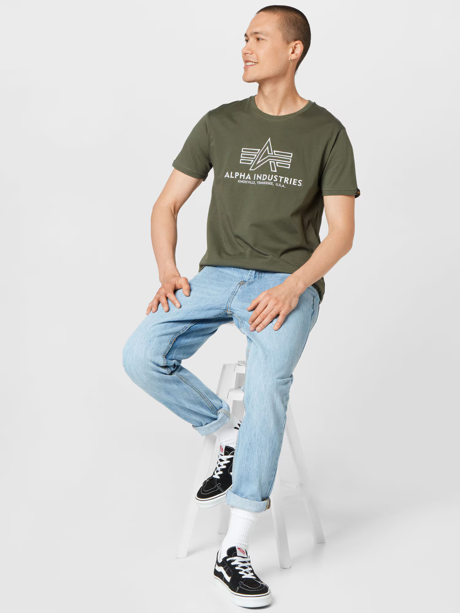 ALPHA INDUSTRIES Tricou oliv / alb - Pled.ro