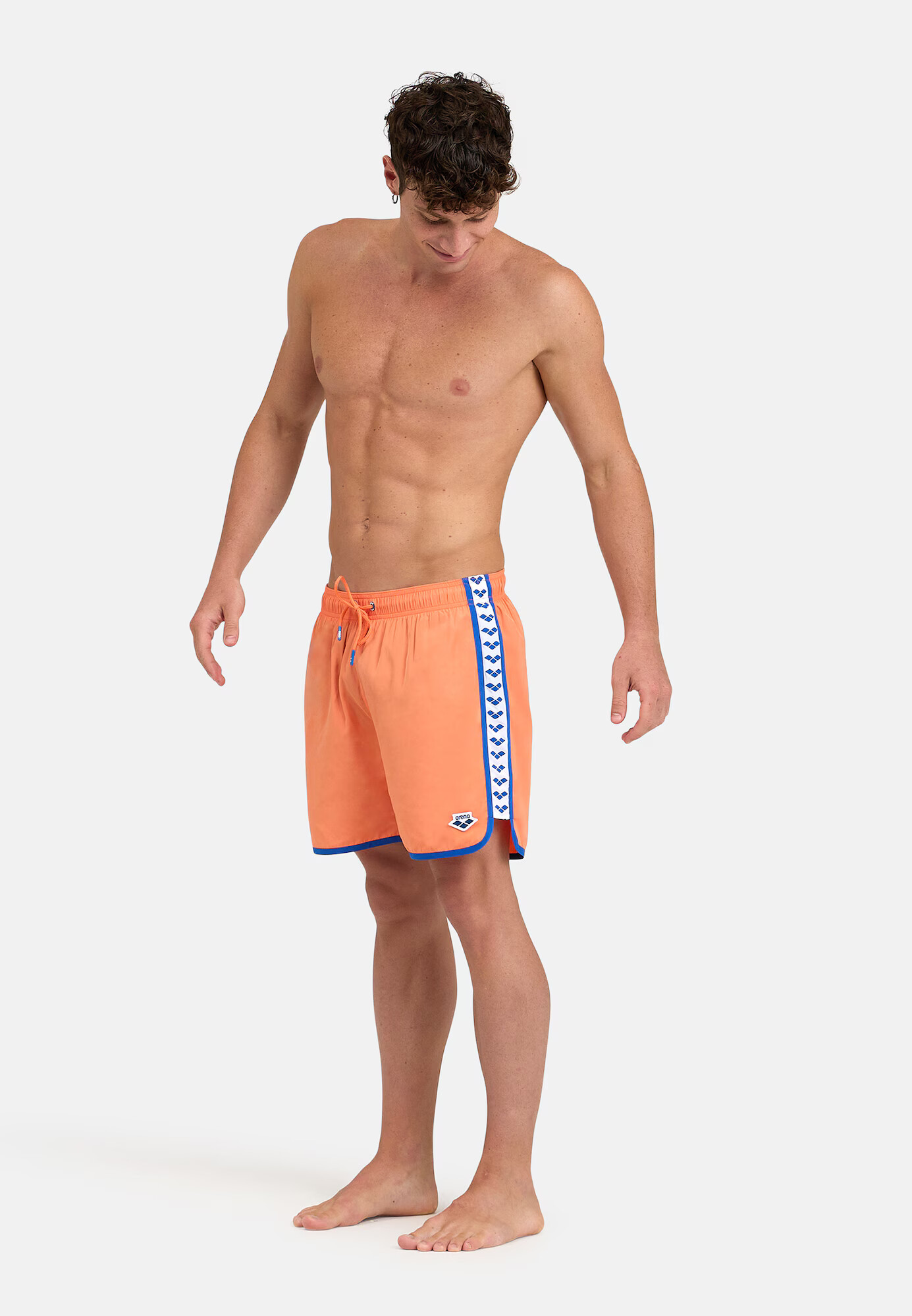 ARENA Pantaloni de baie 'ICONS TEAM STRIPE BOXER' azur / portocaliu caisă / alb - Pled.ro