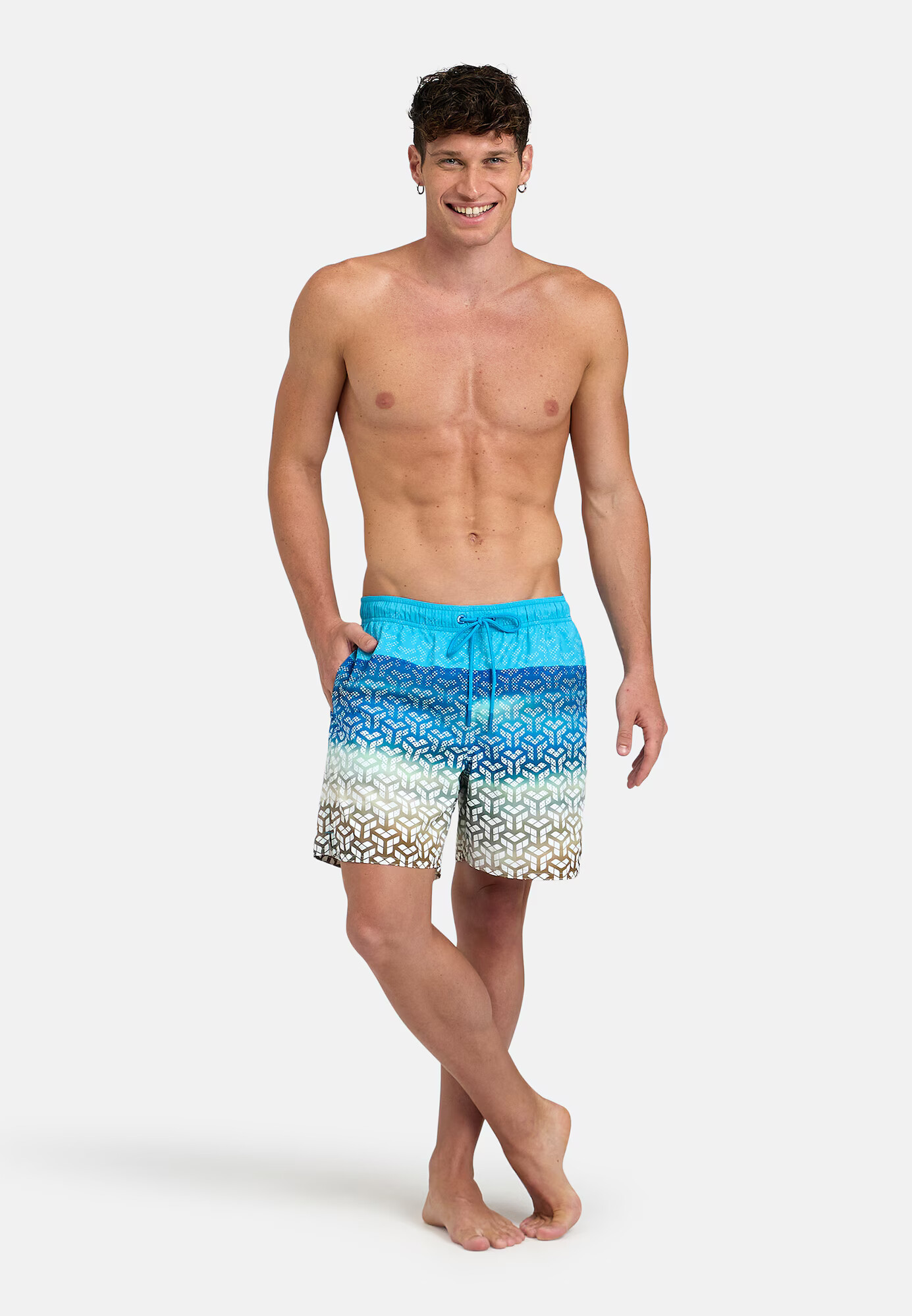 ARENA Pantaloni scurți apă 'BEACH BOXER PLACED' albastru cobalt / azur / sepie / alb - Pled.ro