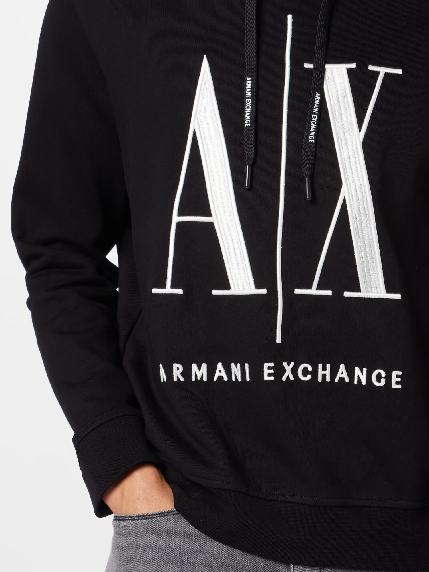 ARMANI EXCHANGE Bluză de molton negru / alb - Pled.ro