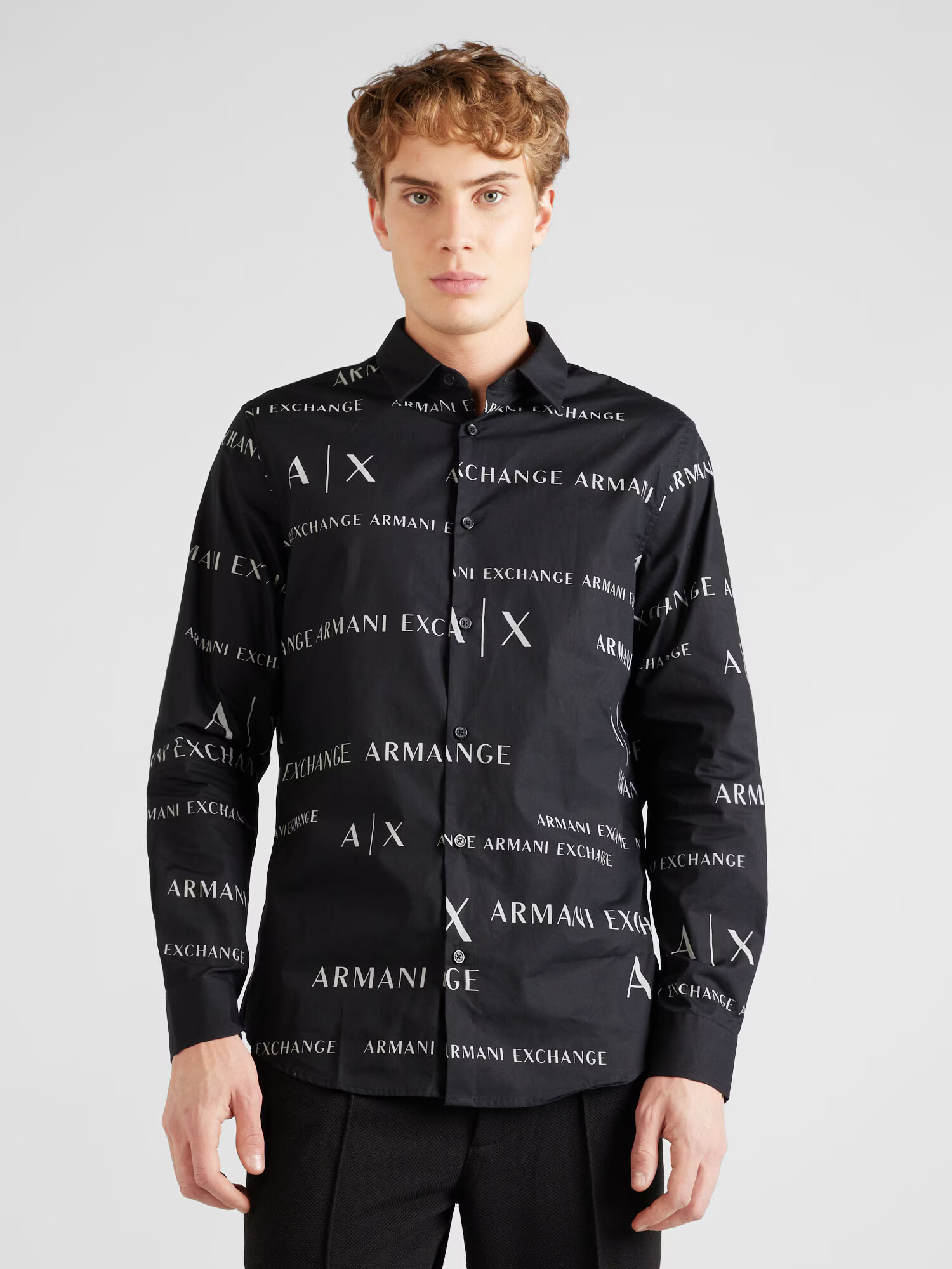 ARMANI EXCHANGE Cămașă negru / alb murdar - Pled.ro