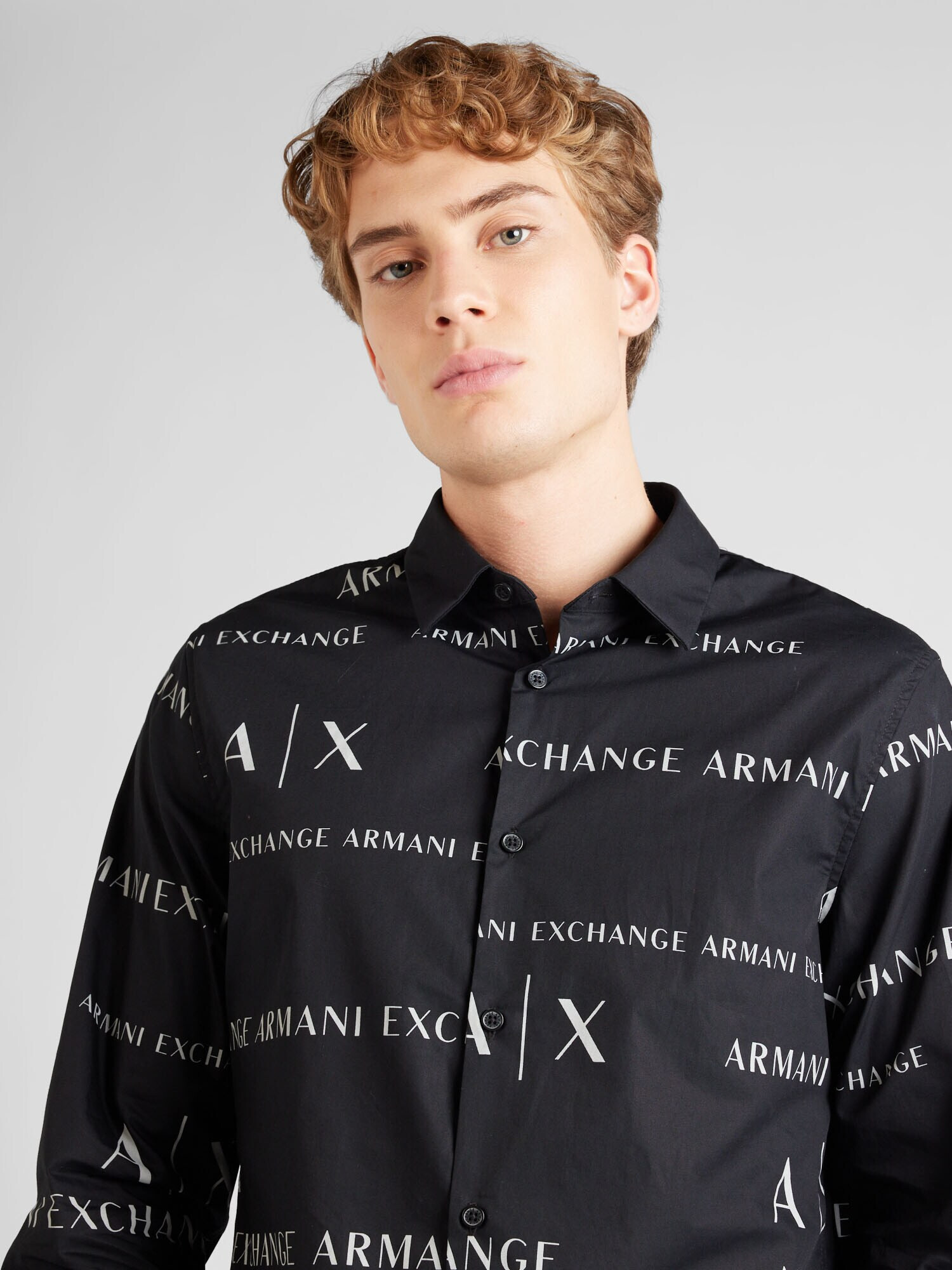 ARMANI EXCHANGE Cămașă negru / alb murdar - Pled.ro