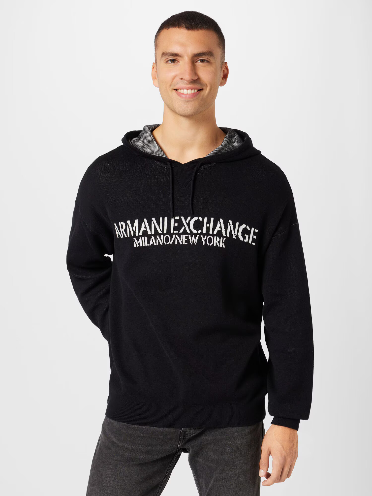 ARMANI EXCHANGE Pulover negru / alb - Pled.ro