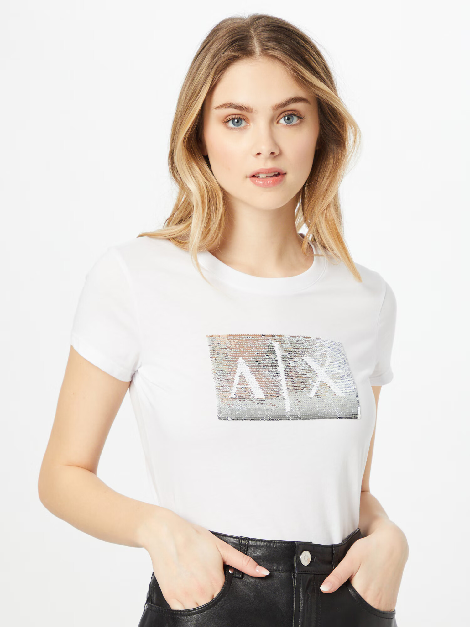 ARMANI EXCHANGE Tricou argintiu / alb - Pled.ro