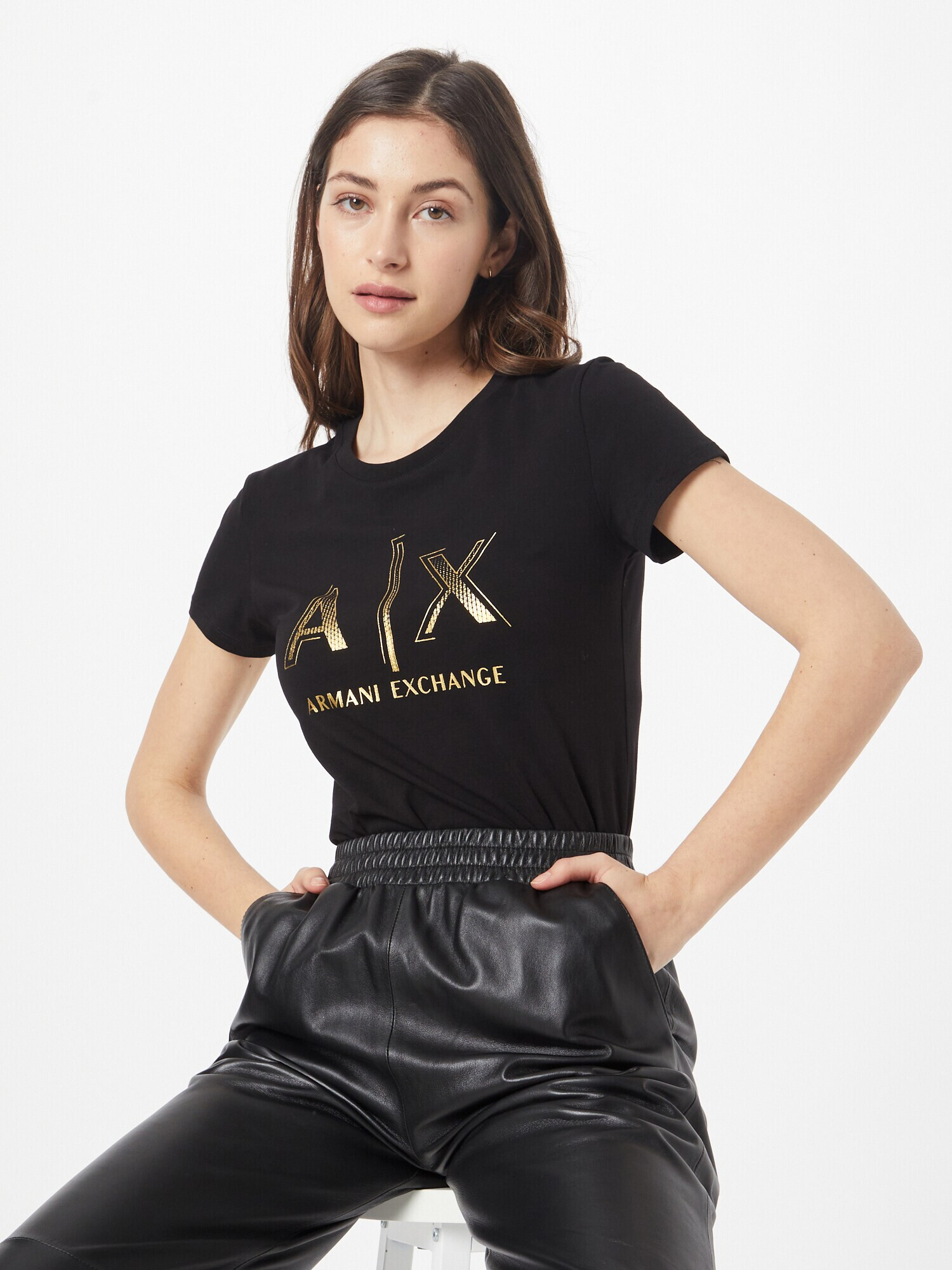 ARMANI EXCHANGE Tricou auriu / negru - Pled.ro