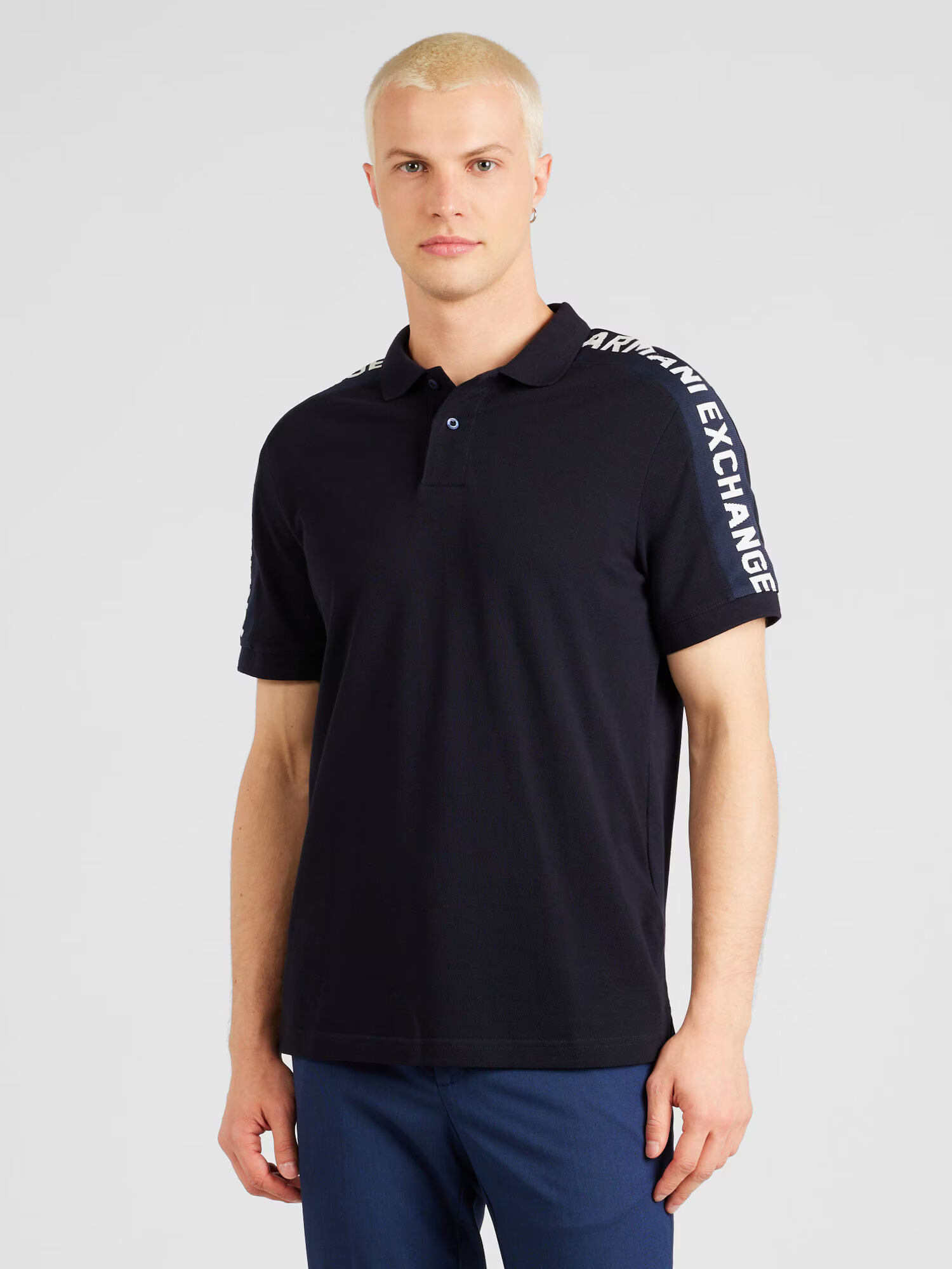 ARMANI EXCHANGE Tricou bleumarin / albastru porumbel / alb - Pled.ro